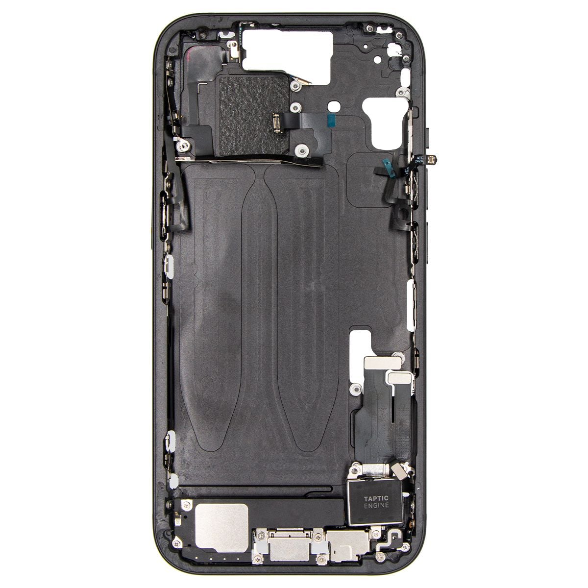 iPhone 15 Mid-Frame Housing W/ Charging Port Flex & Small Parts Black (OEM PULL)