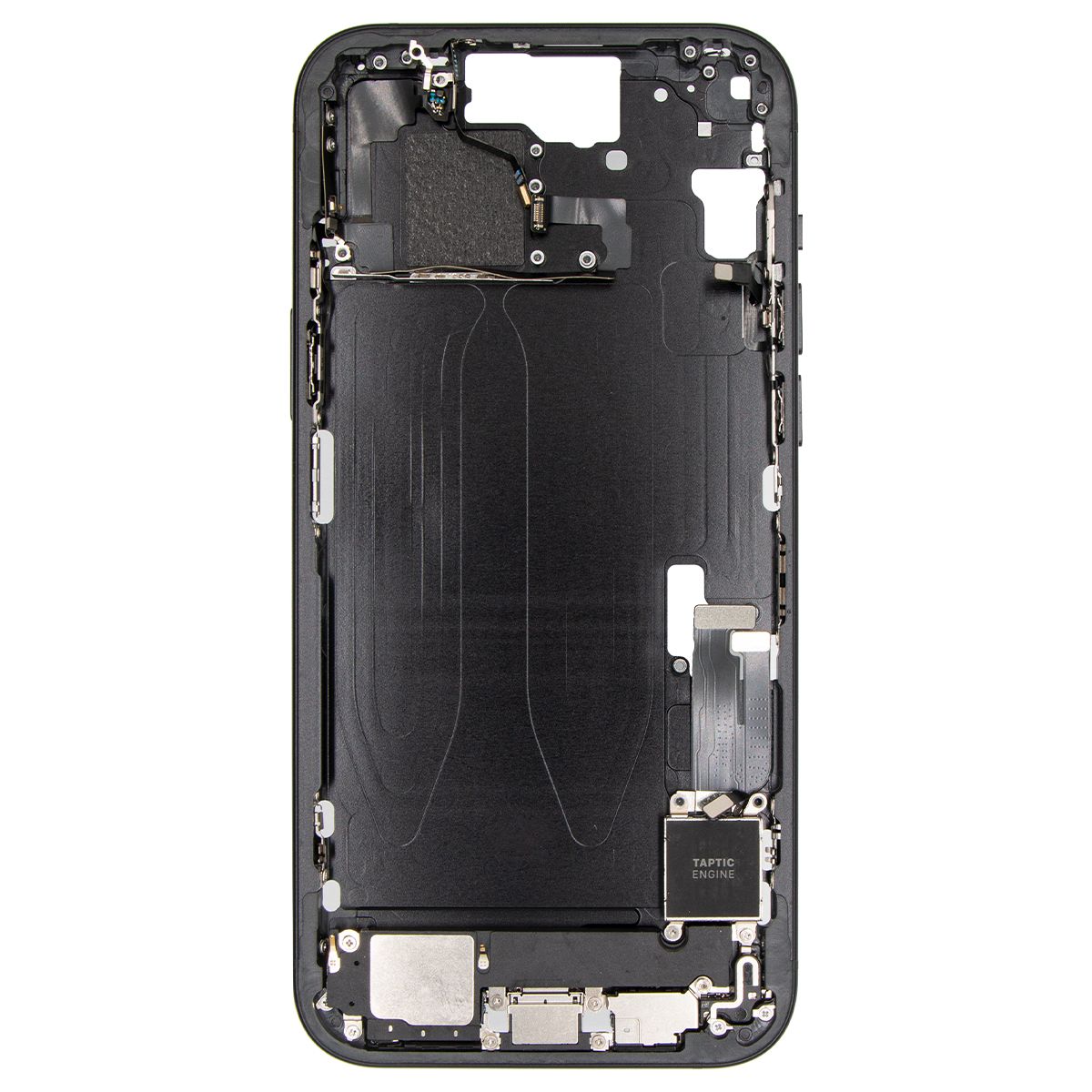 iPhone 15 Plus Mid-Frame Housing W/ Charging Port Flex & Small Parts Black (OEM PULL)