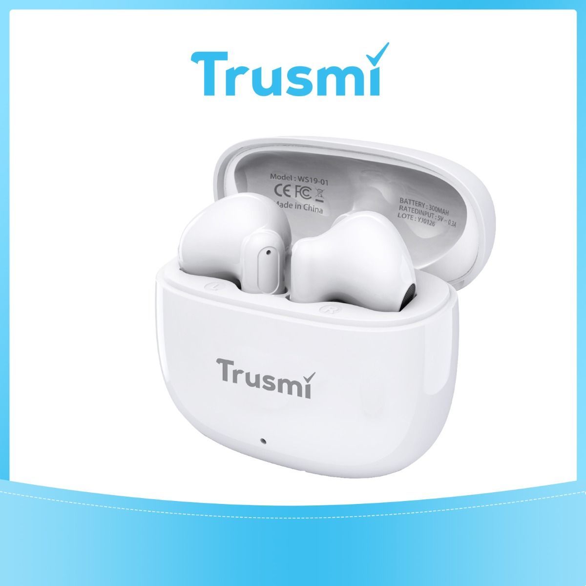 TRUSMI WS19-01 Minimalist Semi-In-Ear Wireless Earphone White
