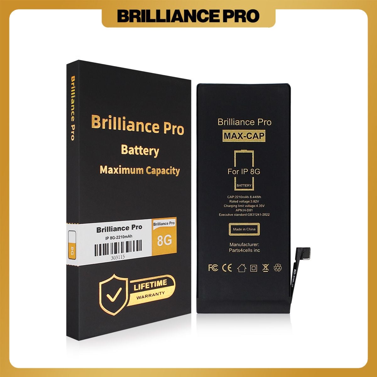 Brilliance Pro iPhone 8 Battery (2210mAh) Maximum Capacity