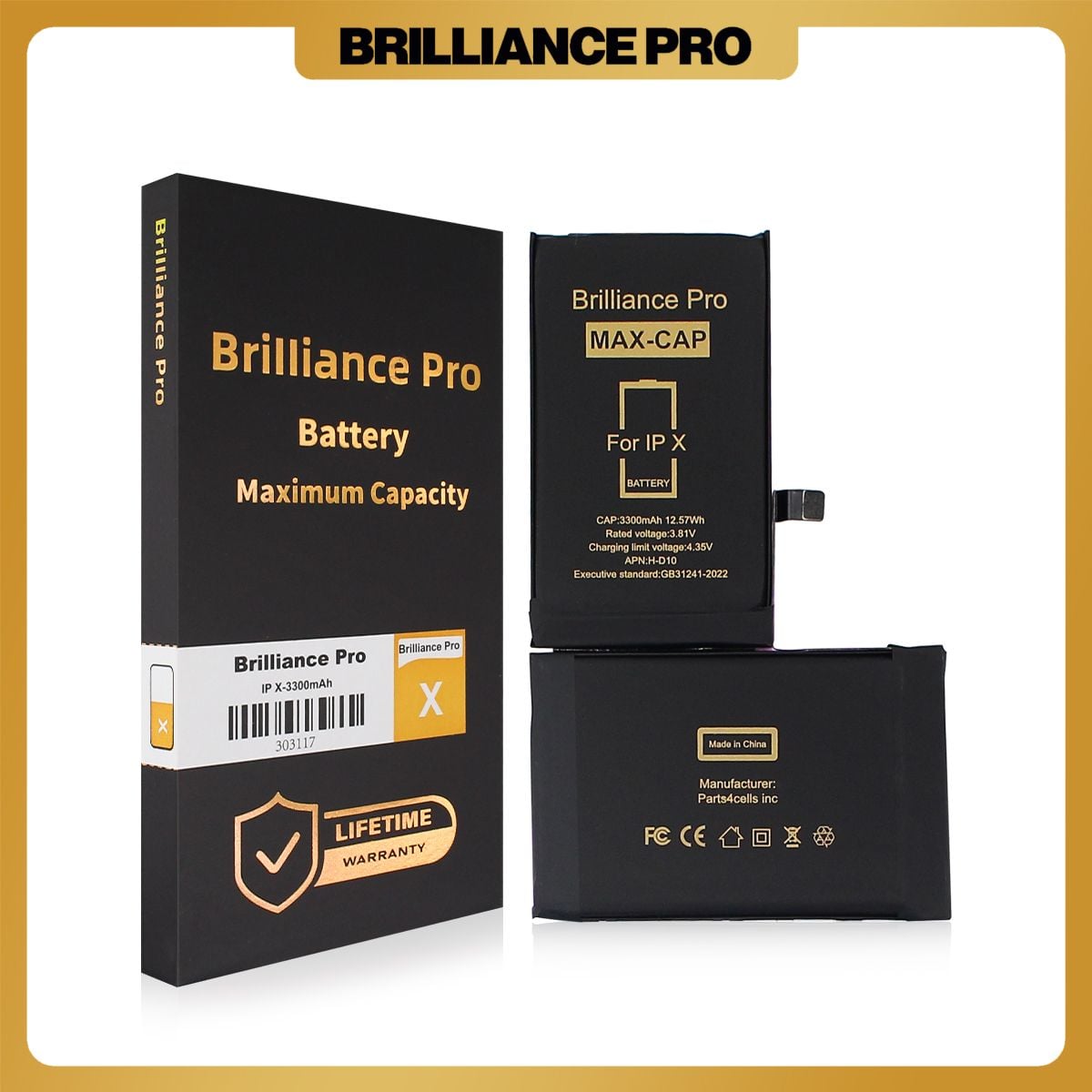 Brilliance Pro iPhone X Battery (3300mAh) Maximum Capacity