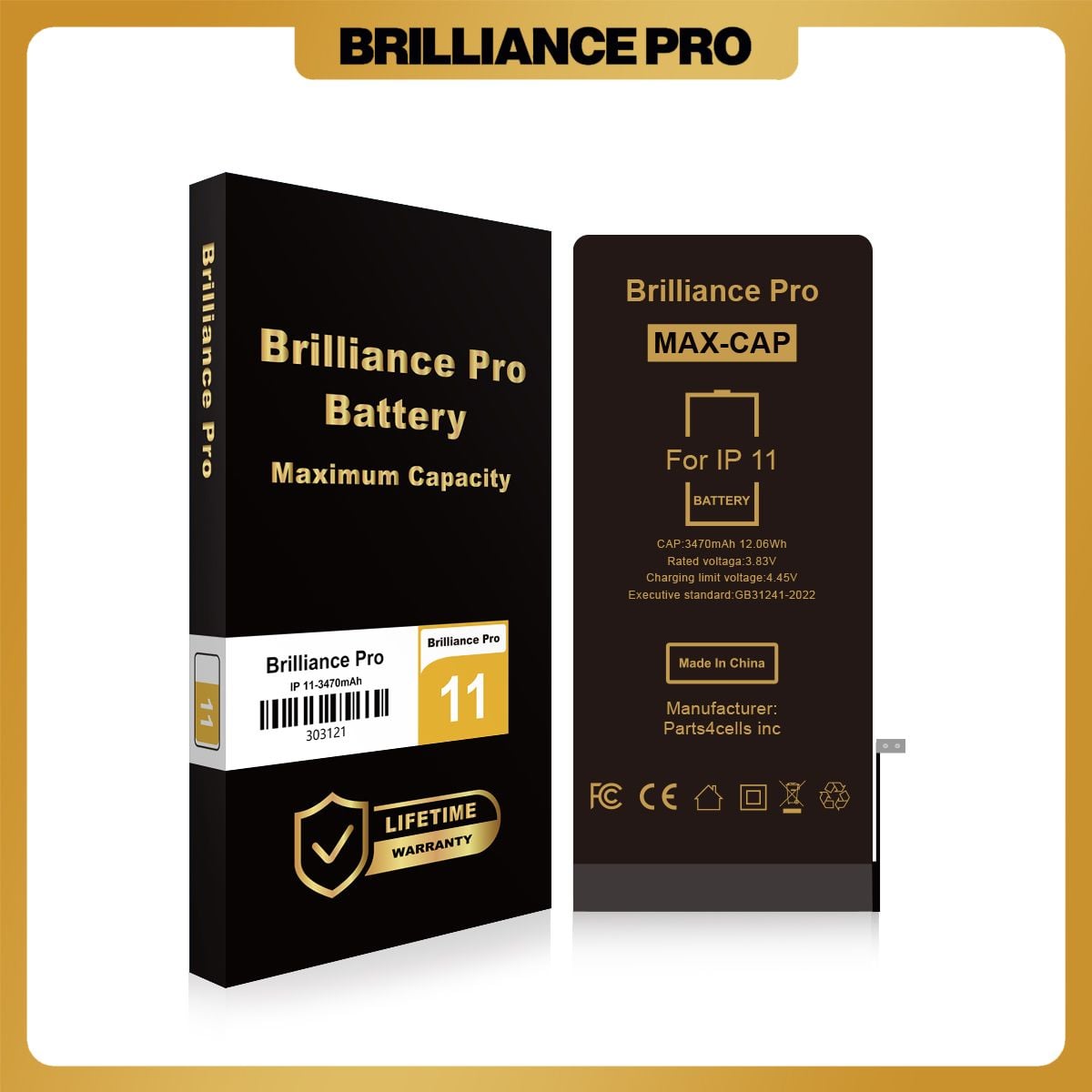Brilliance Pro iPhone 11 Battery (3470mAh) Maximum Capacity
