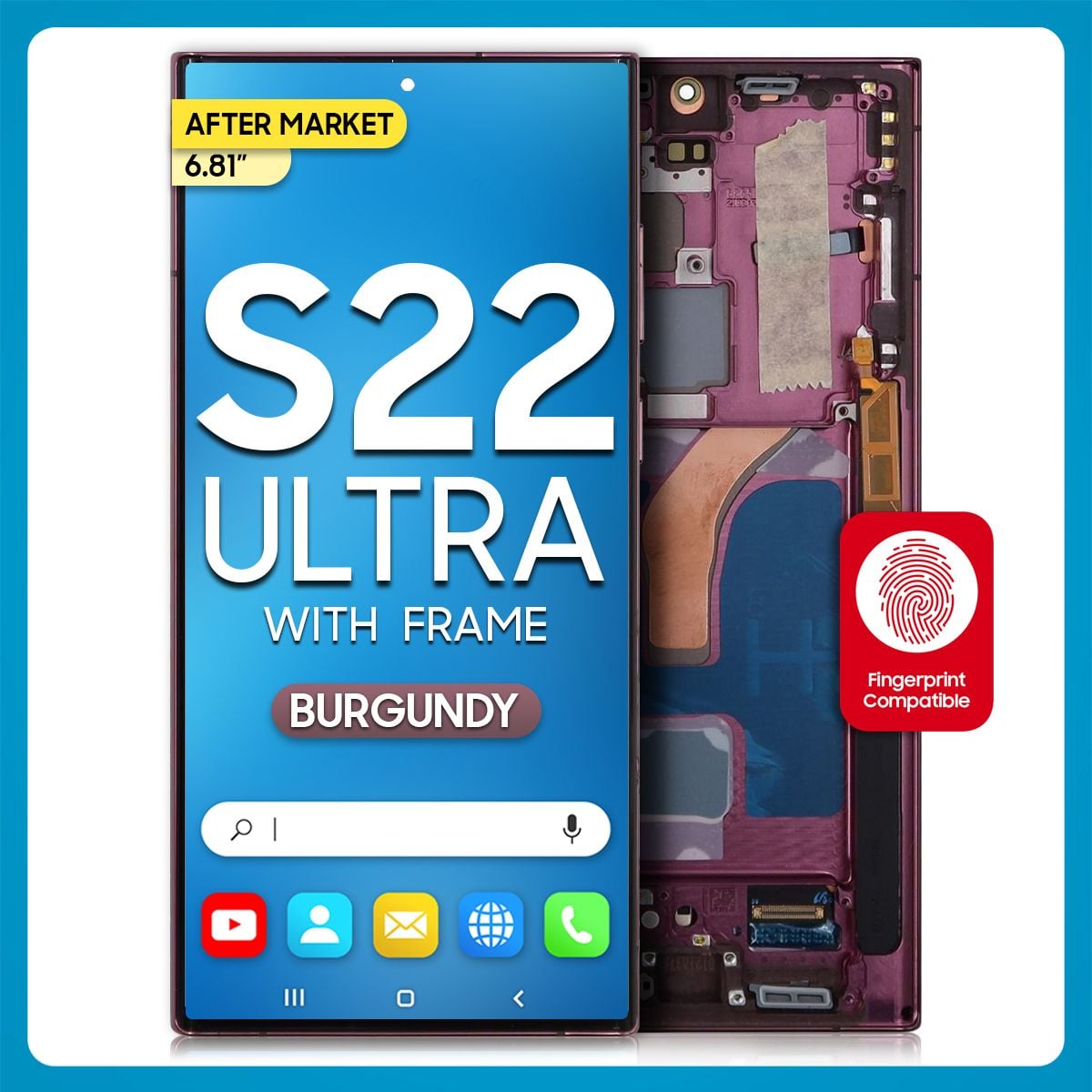 Samsung S22 Ultra 5G LCD with Touch + Frame After Market Burgundy (BIG SIZE) 6.81'