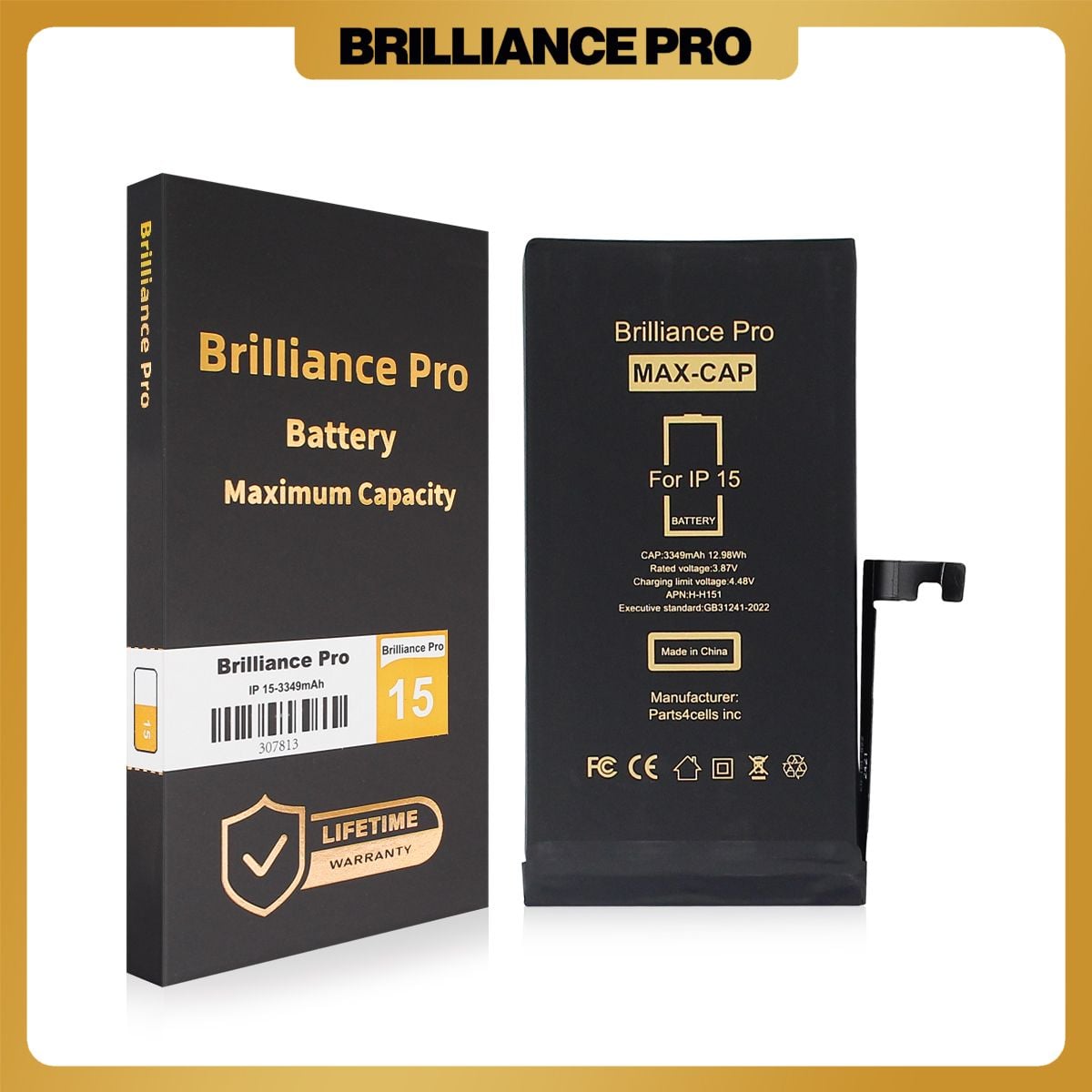 Brilliance Pro iPhone 15 Battery (3349mAh) Maximum Capacity
