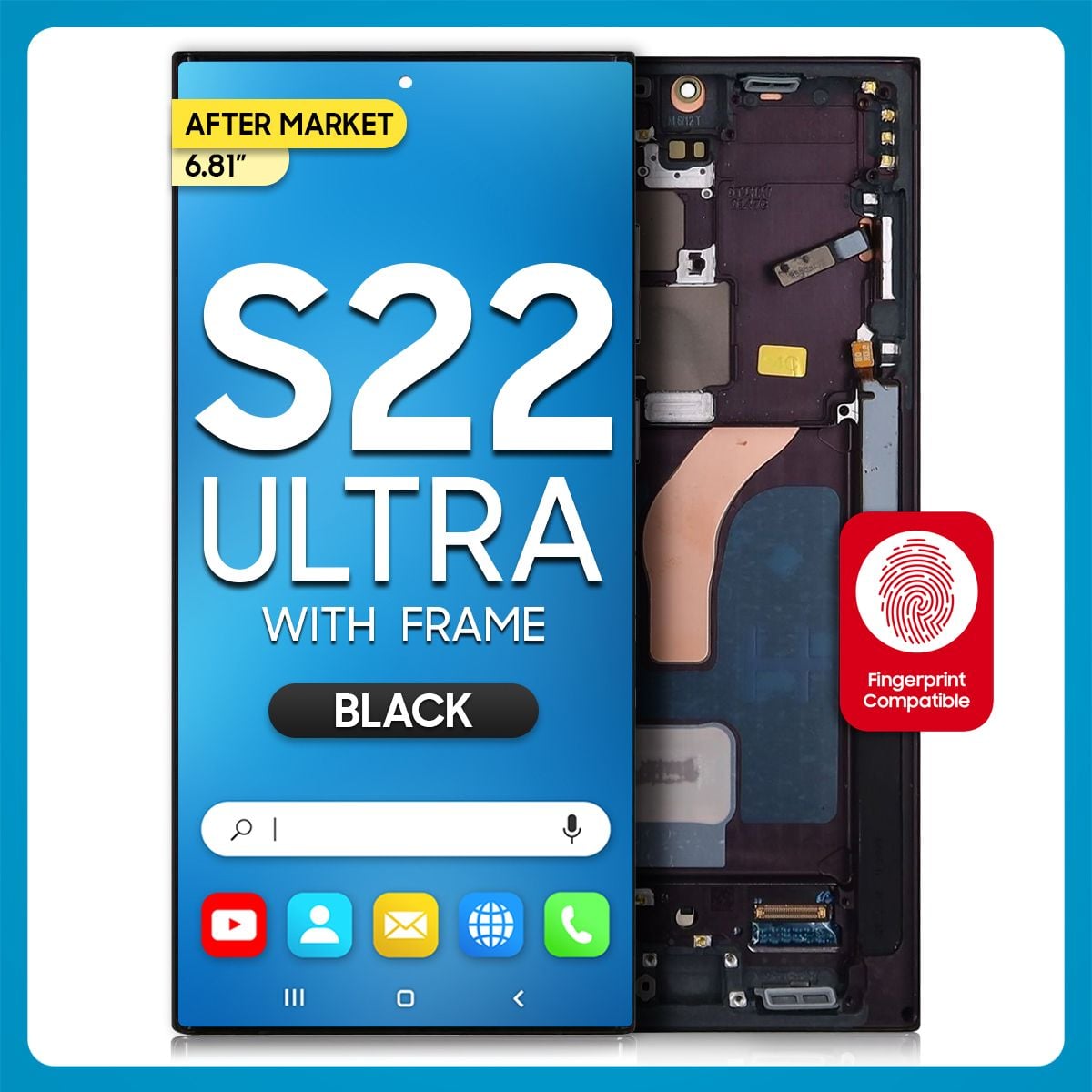 Samsung S22 Ultra 5G LCD with Touch + Frame After Market Phantom Black (BIG SIZE ) 6.81'