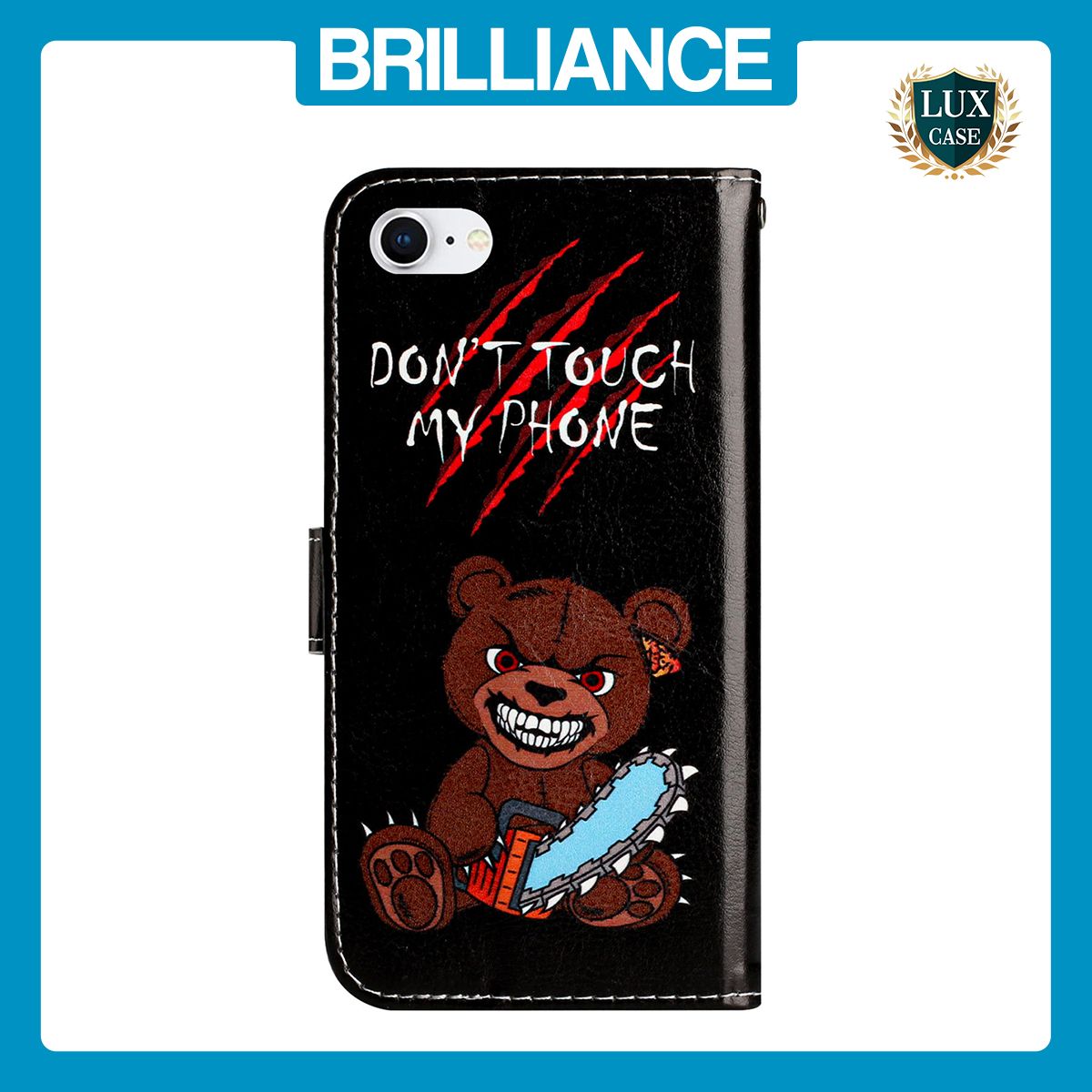 Brilliance LUX iPhone 6/7/8 Flip PU Leather Wallet 3D Print Bear with Wrist Strap Case