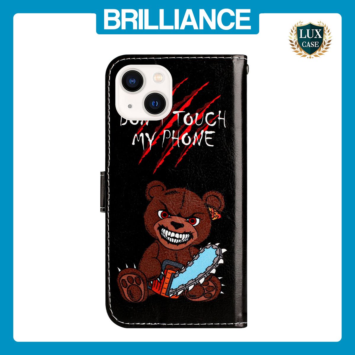 Brilliance LUX iPhone 13 Flip PU Leather Wallet 3D Print Bear with Wrist Strap Case
