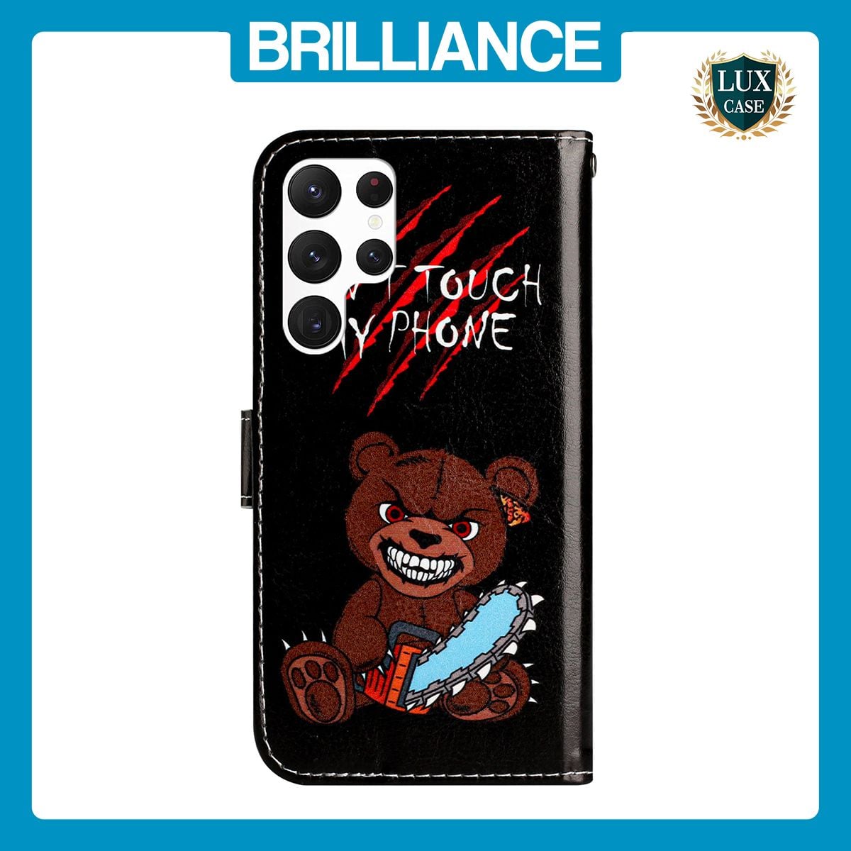 Brilliance LUX Samsung S24 Ultra Flip PU Leather Wallet 3D Print Bear with Wrist Strap Case