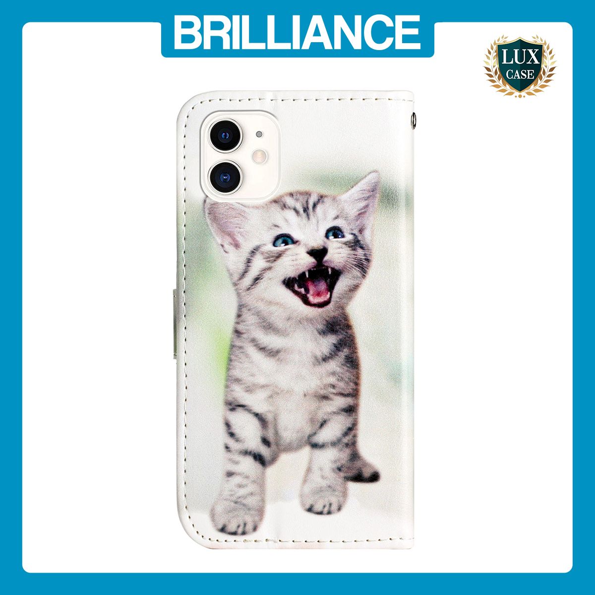 Brilliance LUX iPhone 11 Flip PU Leather Wallet 3D Print Cat with Wrist Strap Case