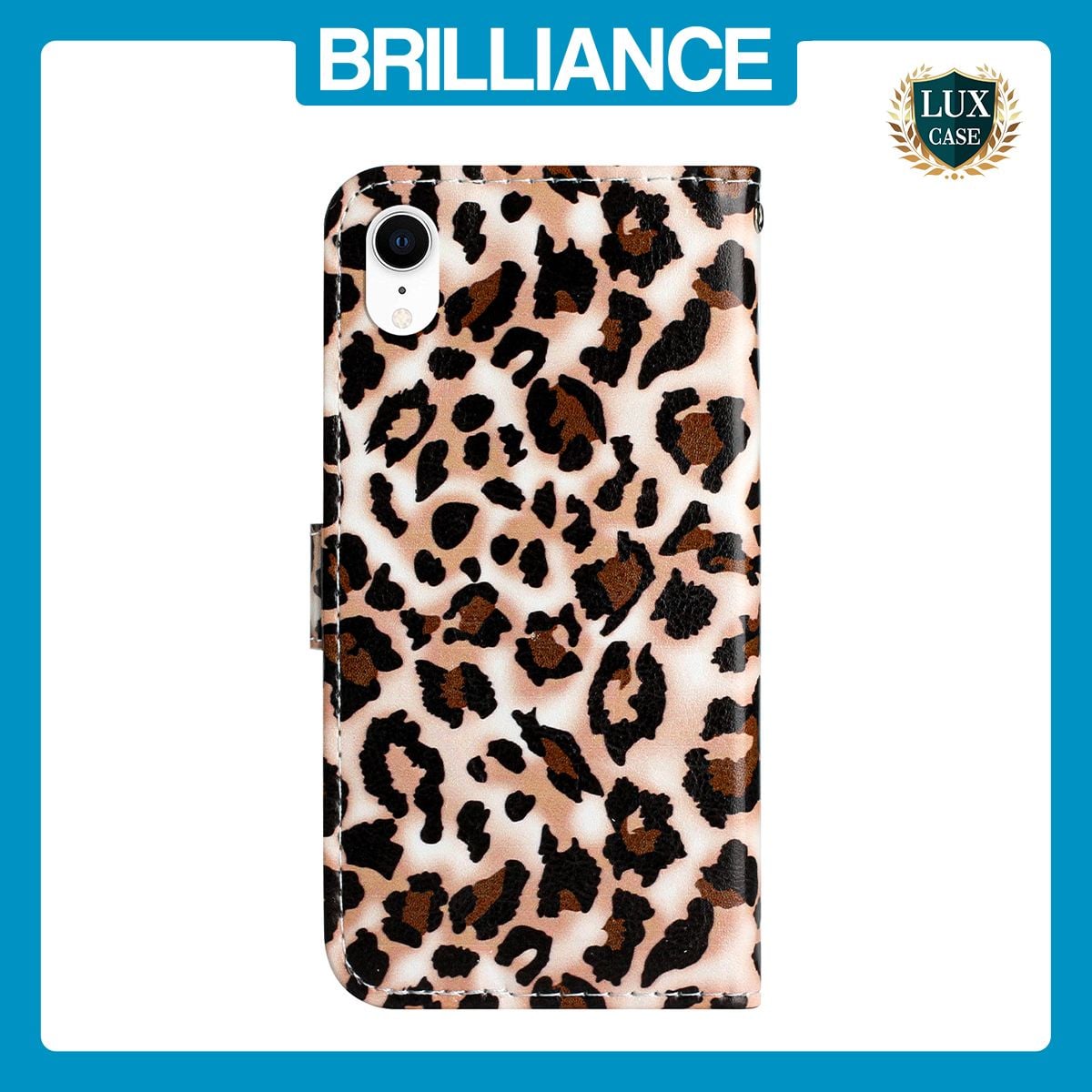 Brilliance LUX iPhone XR Flip PU Leather Wallet 3D Print Leopard with Wrist Strap Case
