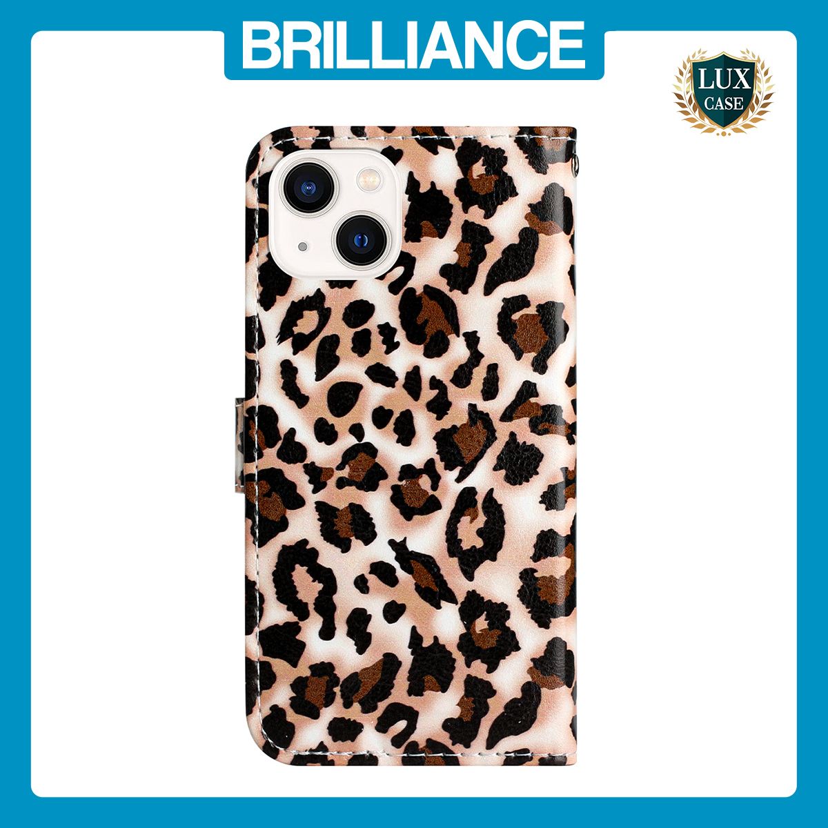 Brilliance LUX iPhone 14 Plus Flip PU Leather Wallet 3D Print Leopard with Wrist Strap Case