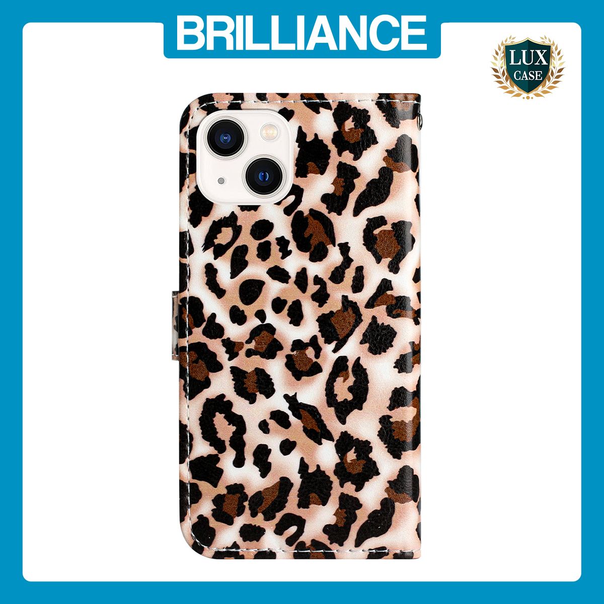Brilliance LUX iPhone 15 Plus Flip PU Leather Wallet 3D Print Leopard with Wrist Strap Case