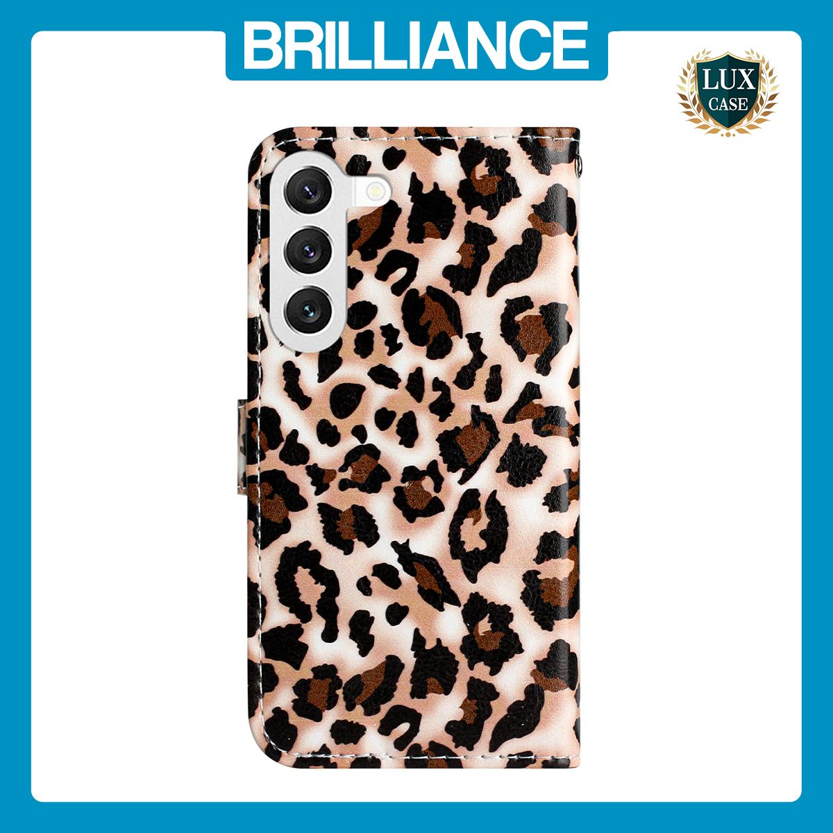 Brilliance LUX Samsung S24 Plus Flip PU Leather Wallet 3D Print Leopard with Wrist Strap Case