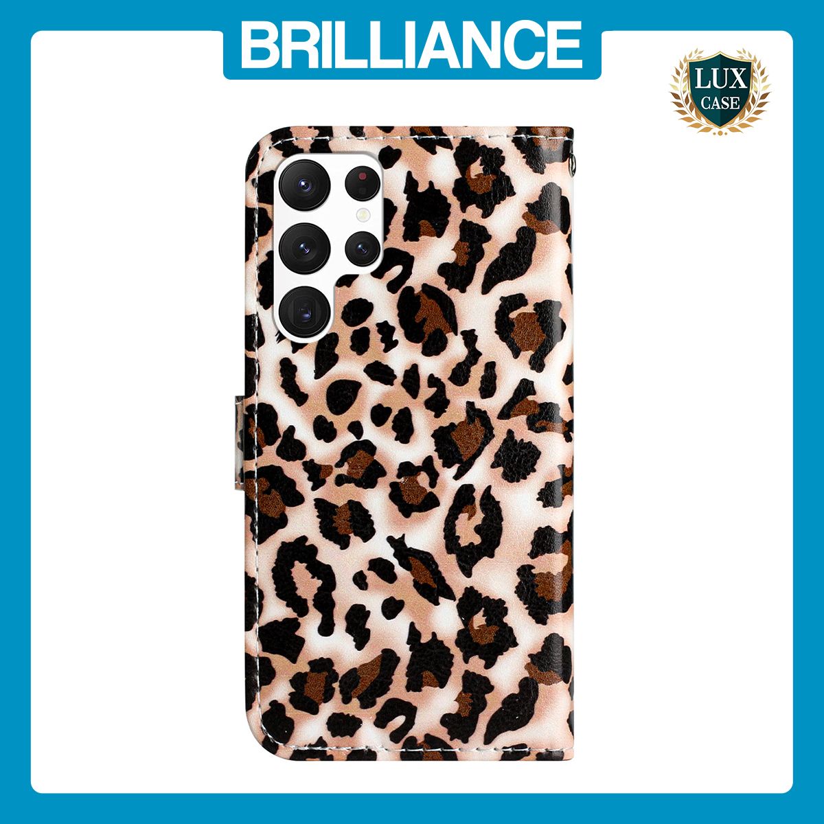 Brilliance LUX Samsung S24 Ultra Flip PU Leather Wallet 3D Print Leopard with Wrist Strap Case