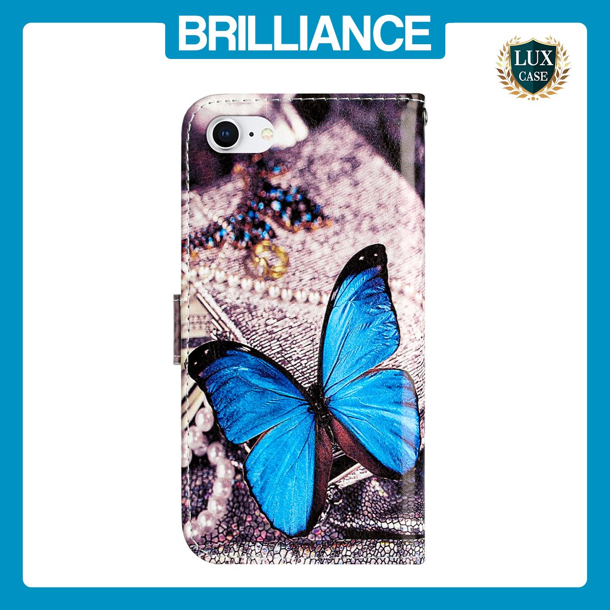 Brilliance LUX iPhone 6/7/8 Flip PU Leather Wallet 3D Print Butterfly with Wrist Strap Case
