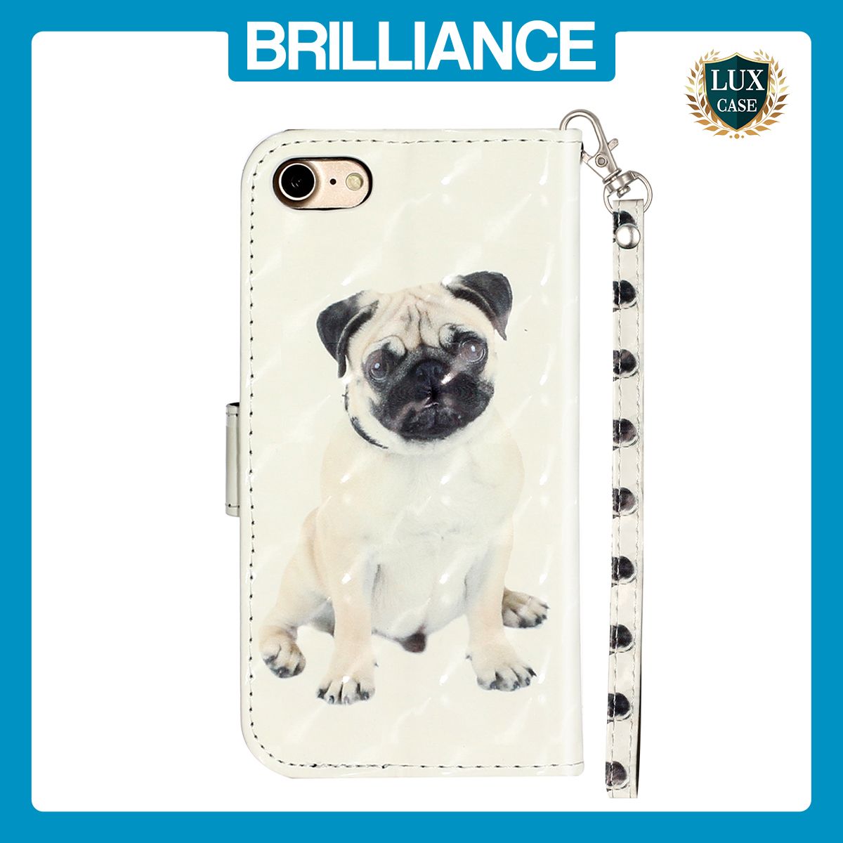 Brilliance LUX iPhone 6/7/8 Flip PU Leatherr Wallet 3D Print Dog with Wrist Strap Case