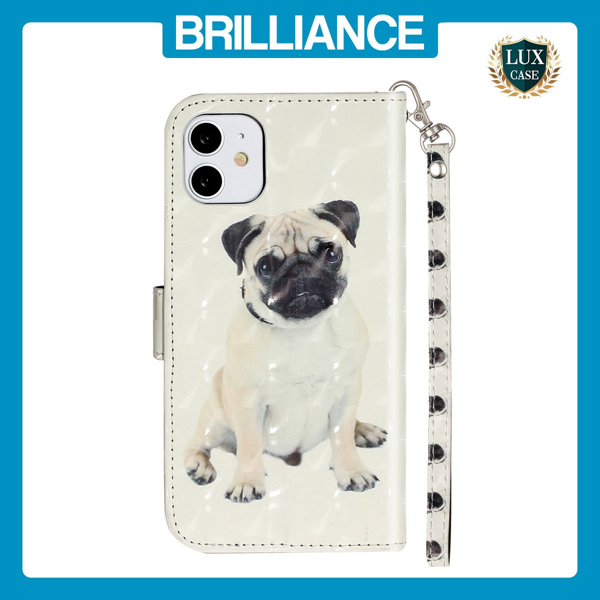 Brilliance LUX iPhone 11 Flip PU Leather Wallet 3D Print Dog with Wrist Strap Case