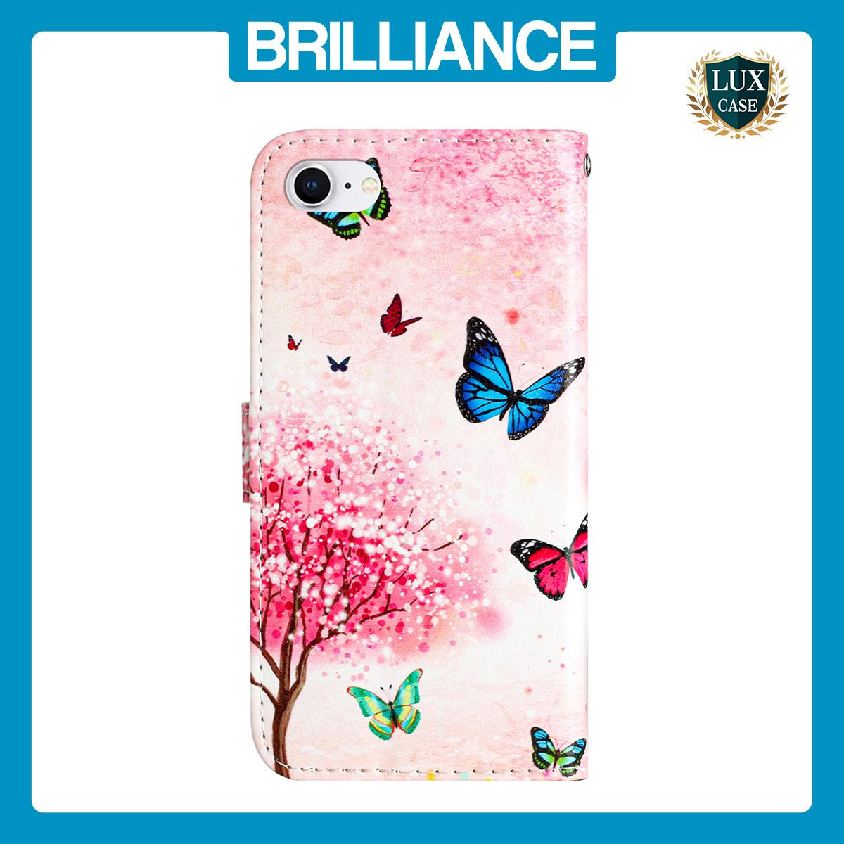 Brilliance LUX iPhone 6/7/8 Flip PU Leather Wallet 3D Print Cartoon Butterfly Flower with Wrist Strap Case
