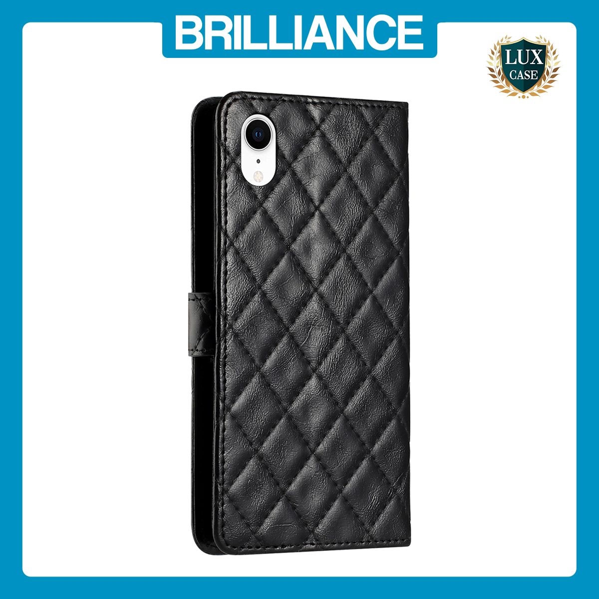 Brilliance LUX iPhone XR Flip PU Leather Wallet 3D Print Rhombus Case Black