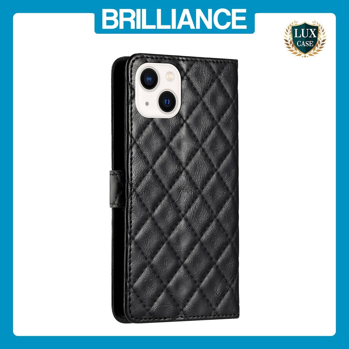 Brilliance LUX iPhone 14 Plus Flip PU Leather Wallet 3D Print Rhombus Case Black