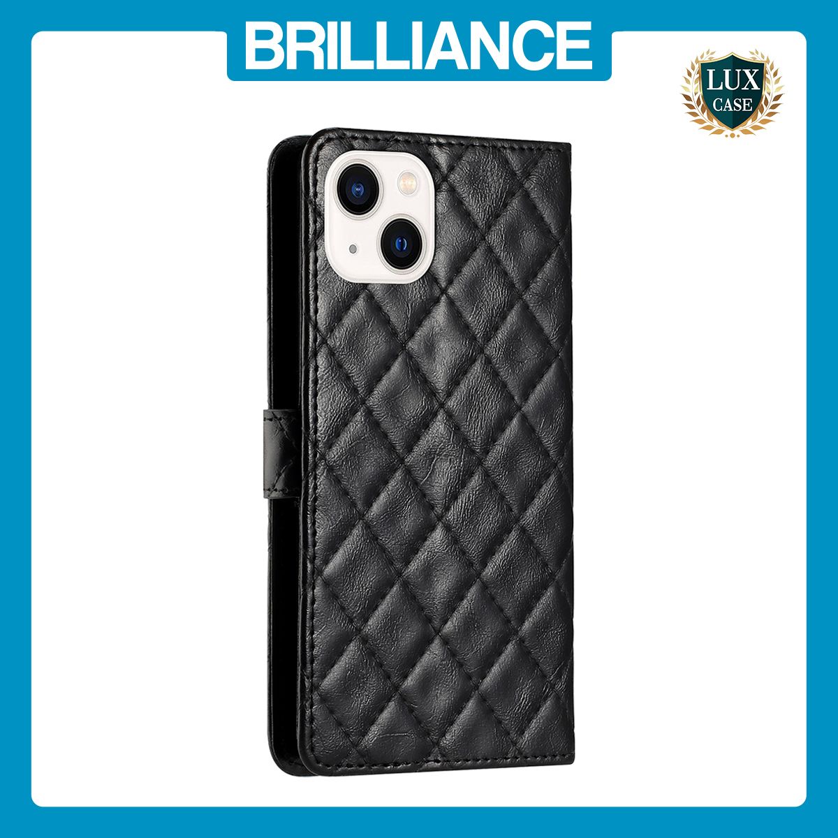 Brilliance LUX iPhone 15 Flip PU Leather Wallet 3D Print Rhombus Case Black