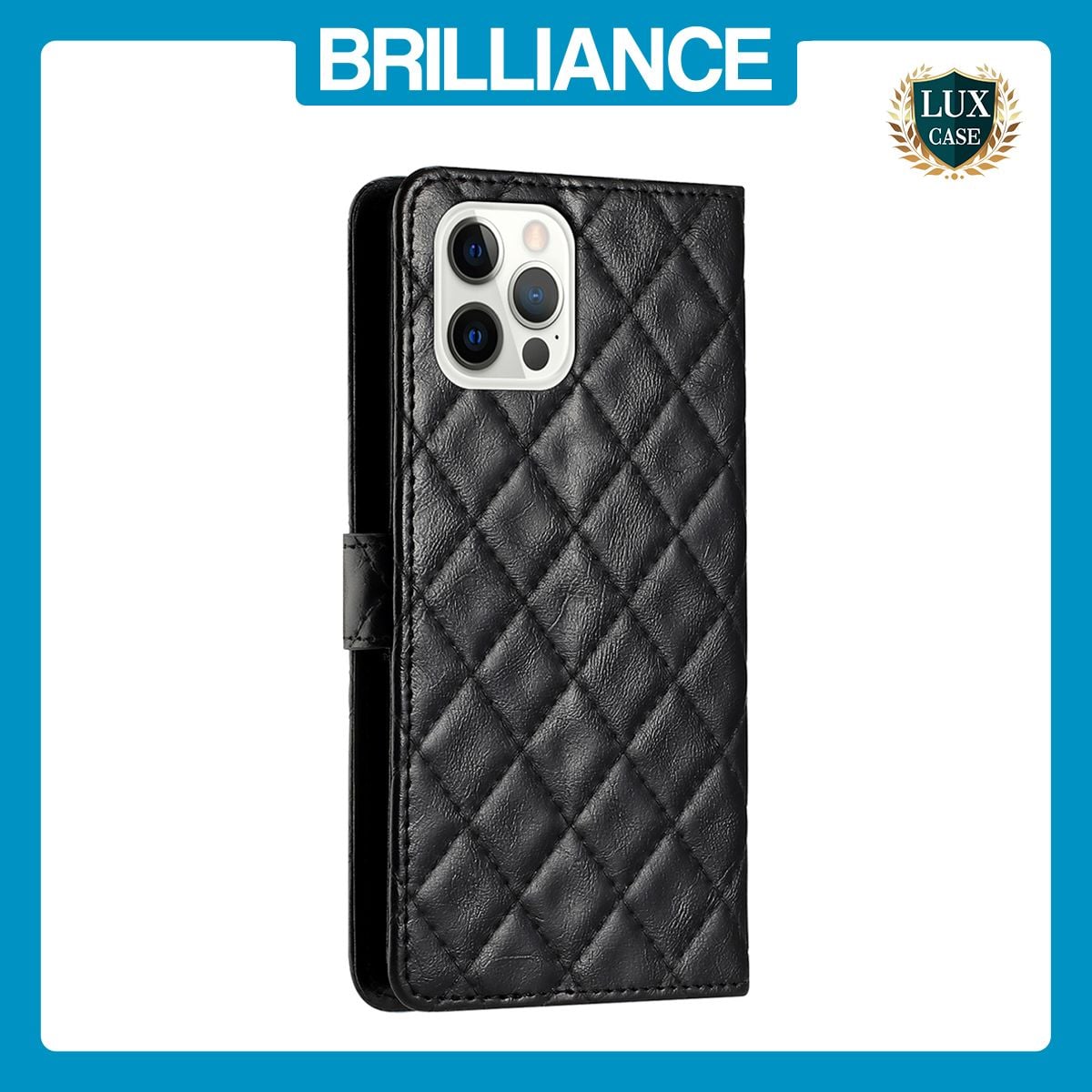 Brilliance LUX iPhone 15 Pro Max Flip PU Leather Wallet 3D Print Rhombus Case Black