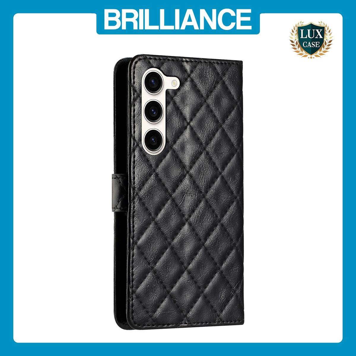 Brilliance LUX Samsung S23 Plus Flip PU Leather Wallet 3D Print Rhombus Case Black
