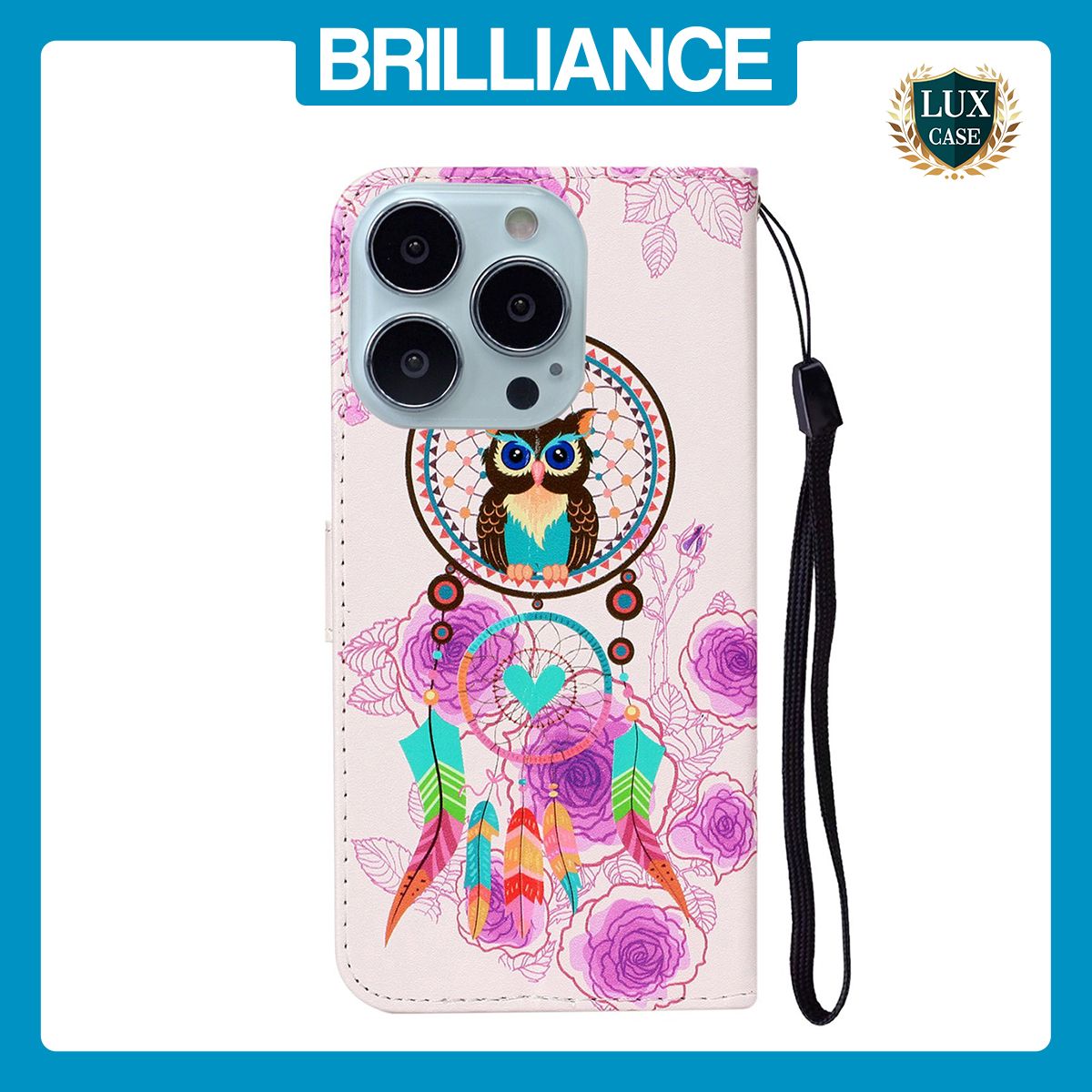 Brilliance LUX iPhone 13 Pro Max Flip PU Leather Wallet 3D Print Owl design Case