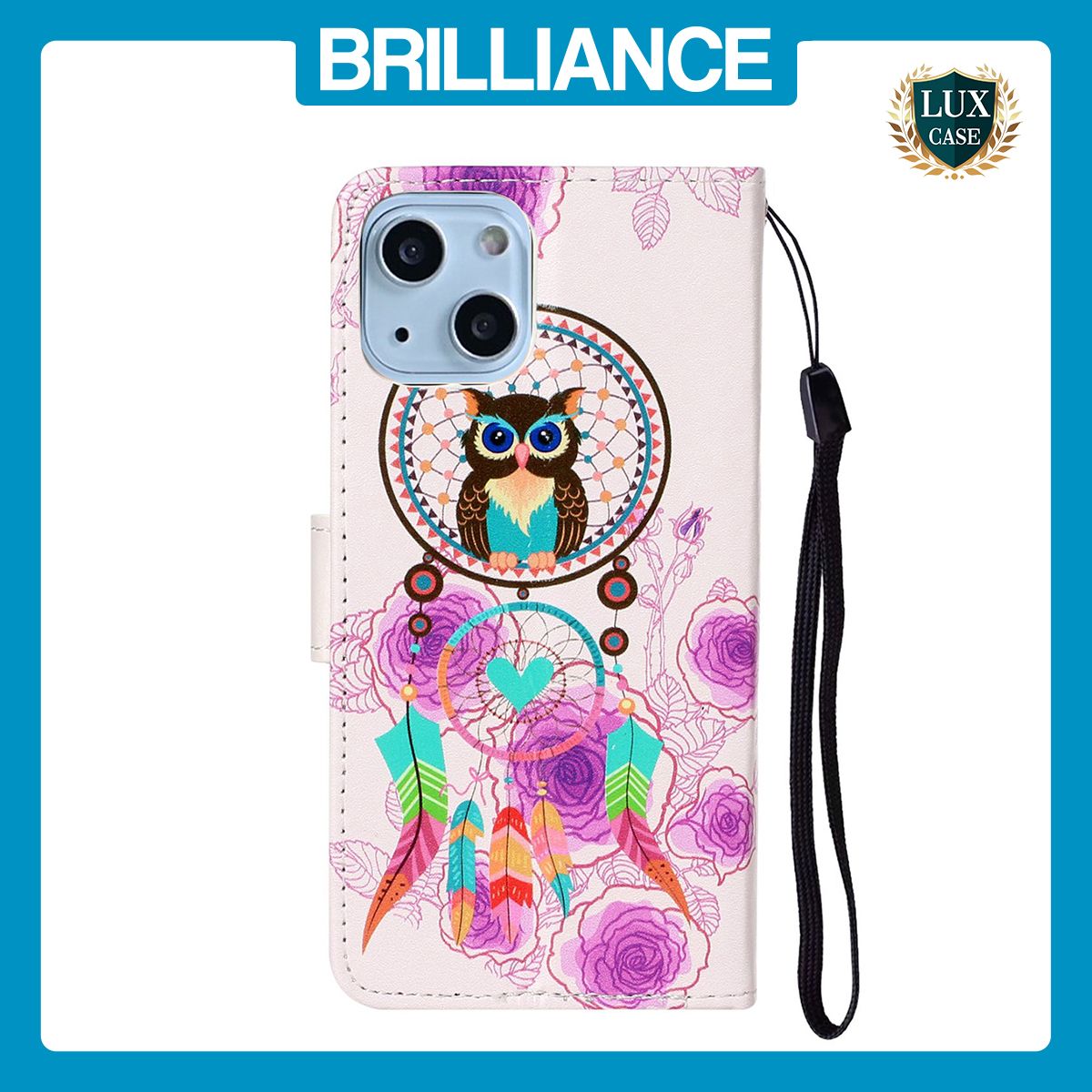 Brilliance LUX iPhone 15 Plus Flip PU Leather Wallet 3D Print Owl design Case