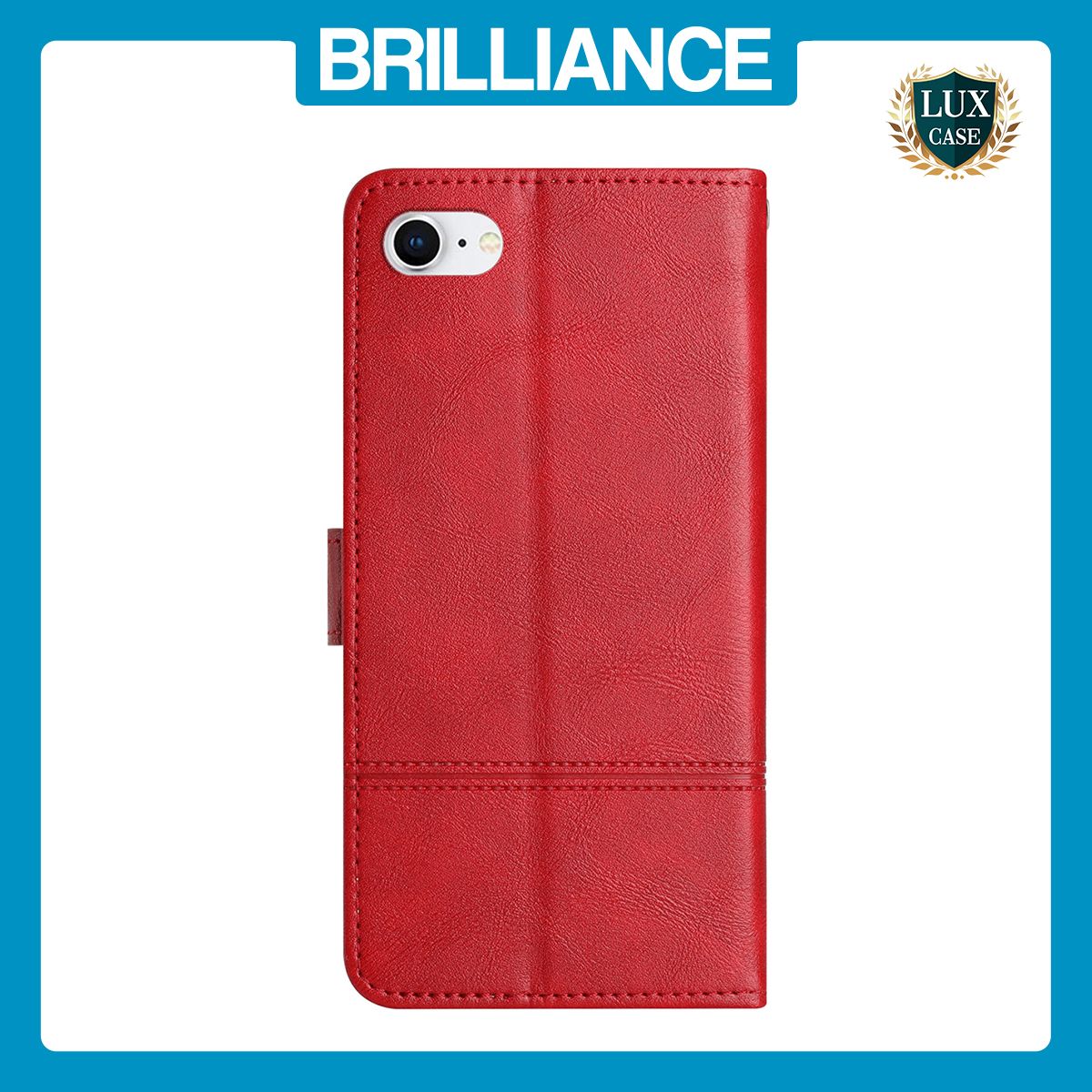 Brilliance LUX iPhone 6/7/8 Flip Book PU Leather Wallet ShockProof Cowhide Texture with Wrist Strap Case Red
