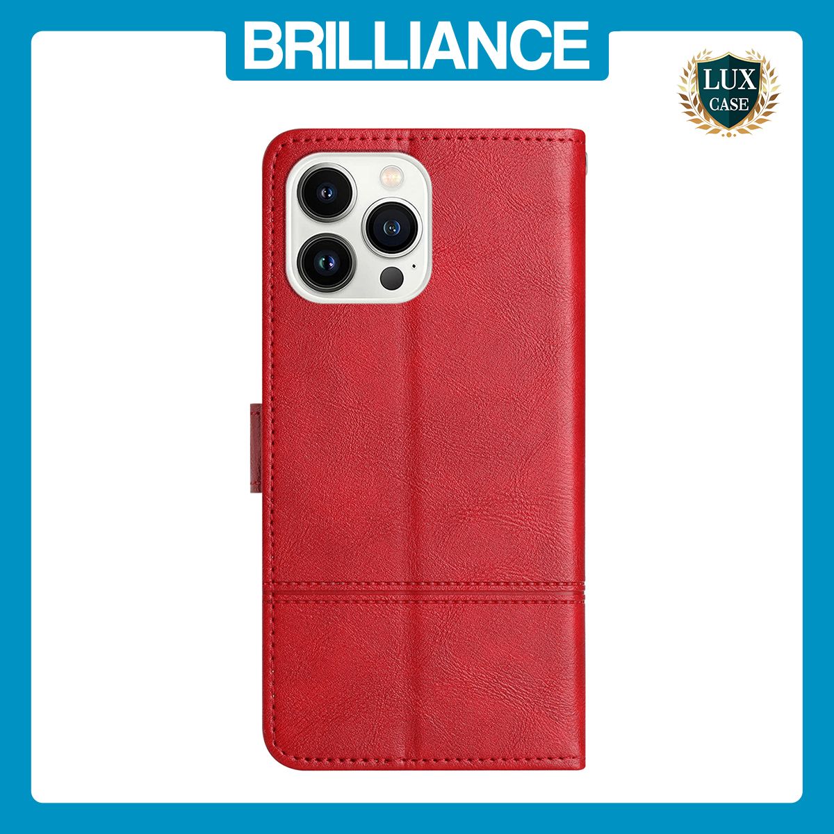 Brilliance LUX iPhone 12 Pro Max Flip Book PU Leather Wallet ShockProof Cowhide Texture with Wrist Strap Case Red