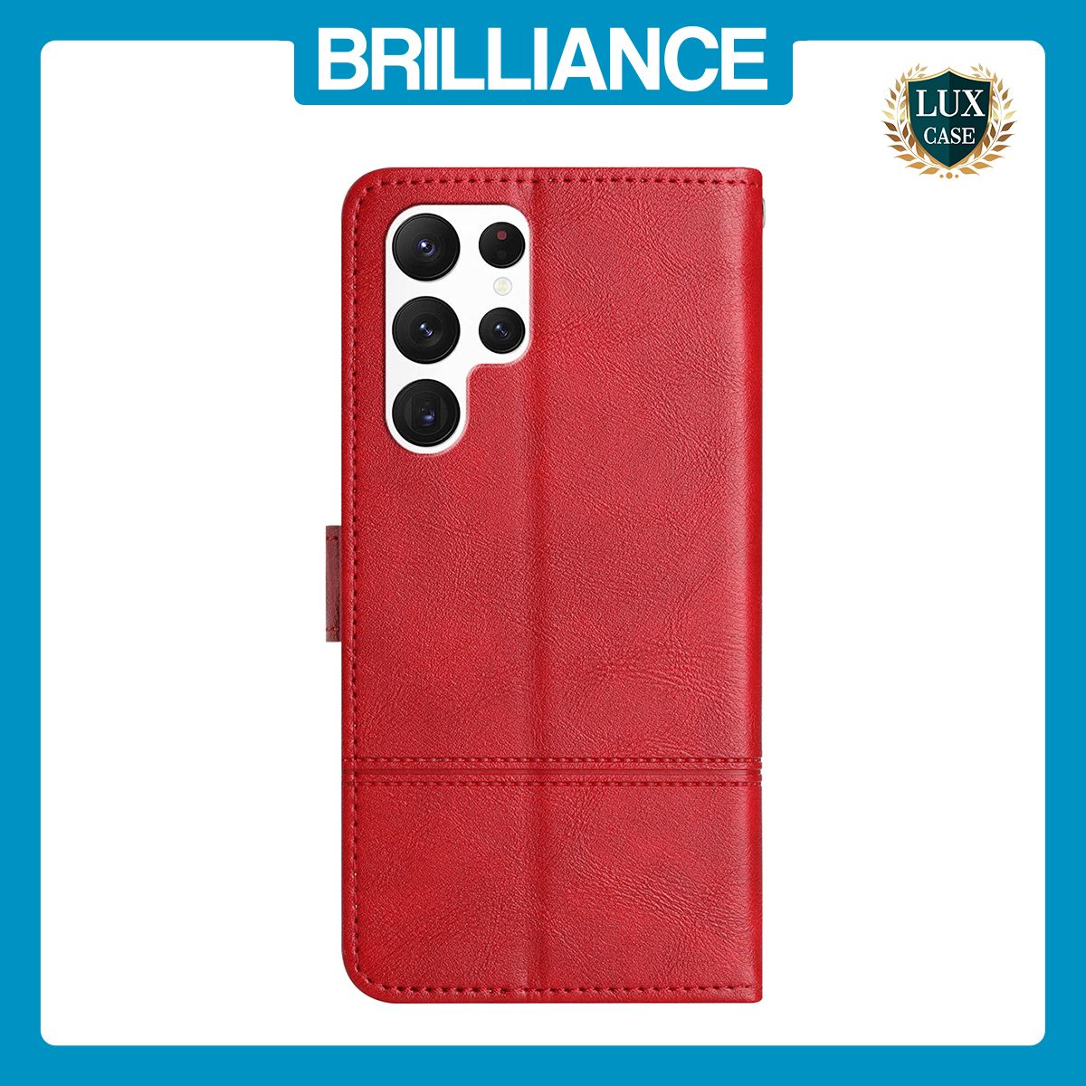Brilliance LUX Samsung S23 Ultra Flip Book PU Leather Wallet ShockProof Cowhide Texture with Wrist Strap Case Red