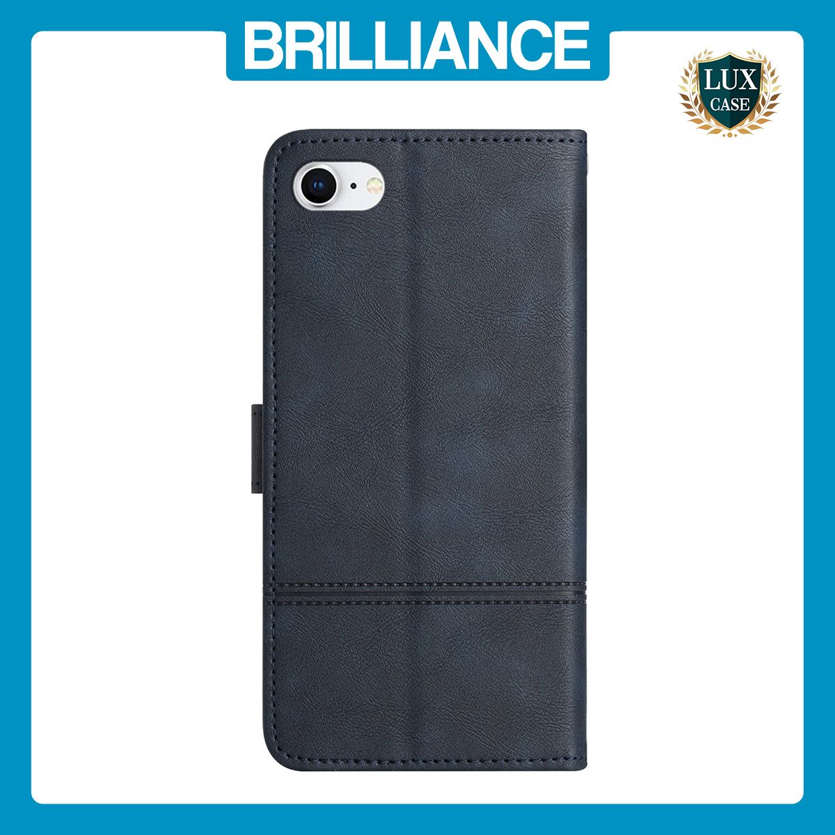 Brilliance LUX iPhone 6/7/8 Flip Book PU Leather Wallet ShockProof Cowhide Texture with Wrist Strap Case Blue