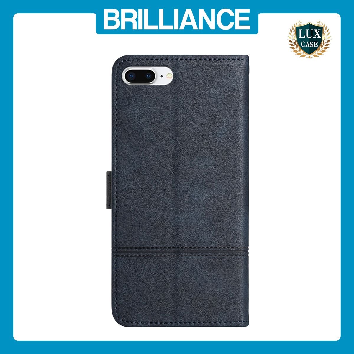 Brilliance LUX iPhone 6P/7P/8P Flip Book PU Leather Wallet ShockProof Cowhide Texture with Wrist Strap Case Blue