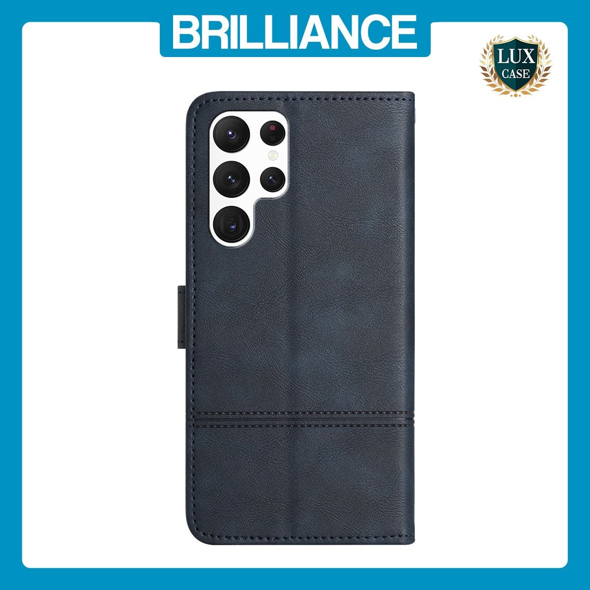 Brilliance LUX Samsung S24 Ultra Flip Book PU Leather Wallet ShockProof Cowhide Texture with Wrist Strap Case Blue