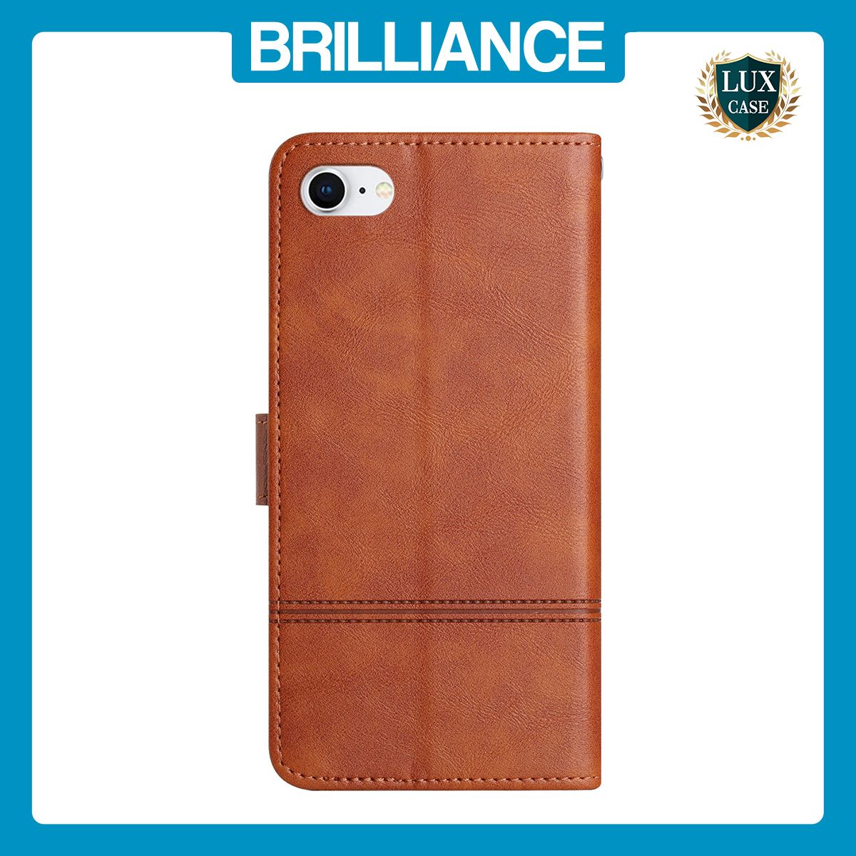 Brilliance LUX iPhone 6/7/8 Flip Book PU Leather Wallet ShockProof Cowhide Texture with Wrist Strap Case Brown