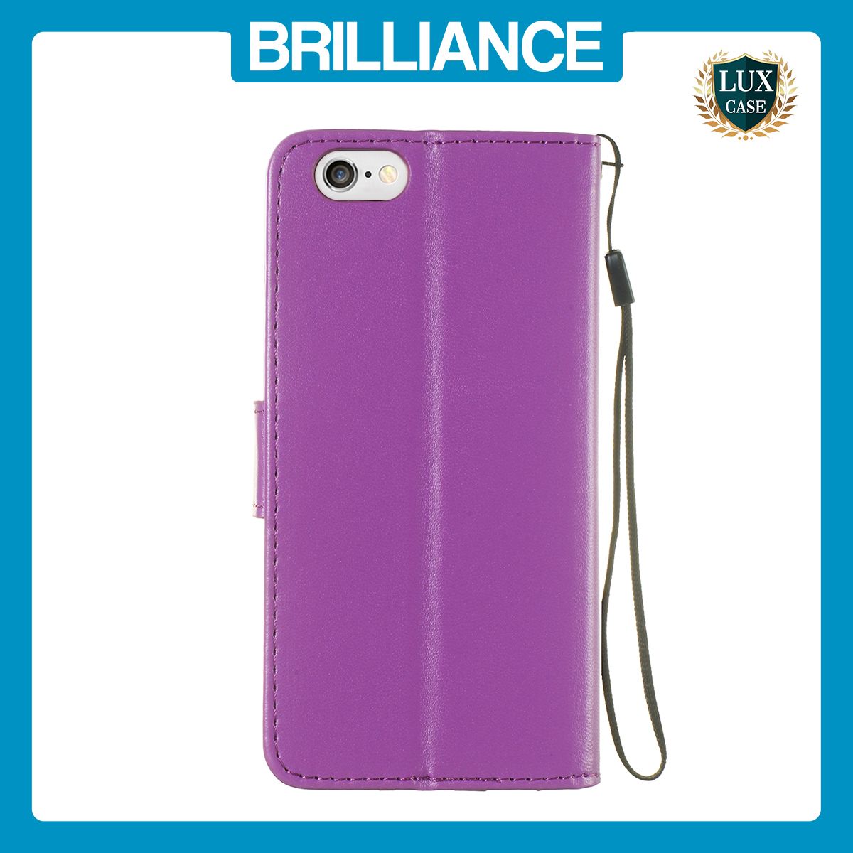 Brilliance LUX iPhone 6/7/8 Flip PU Leather Wallet Classic Card Pockets with Wrist Strap Case Purple