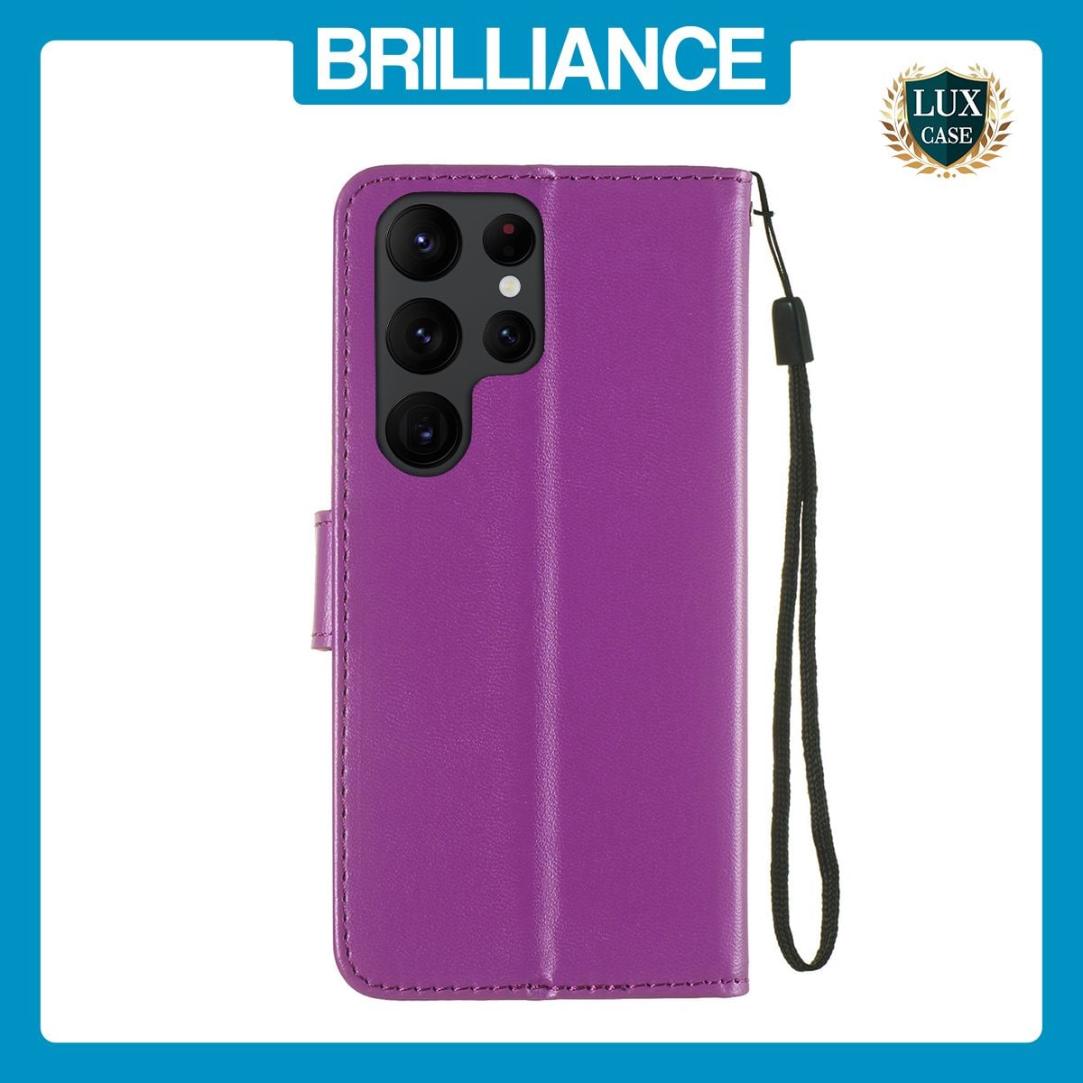 Brilliance LUX Samsung S23 Ultra Flip PU Leather Wallet Classic Card Pockets with Wrist Strap Case Purple