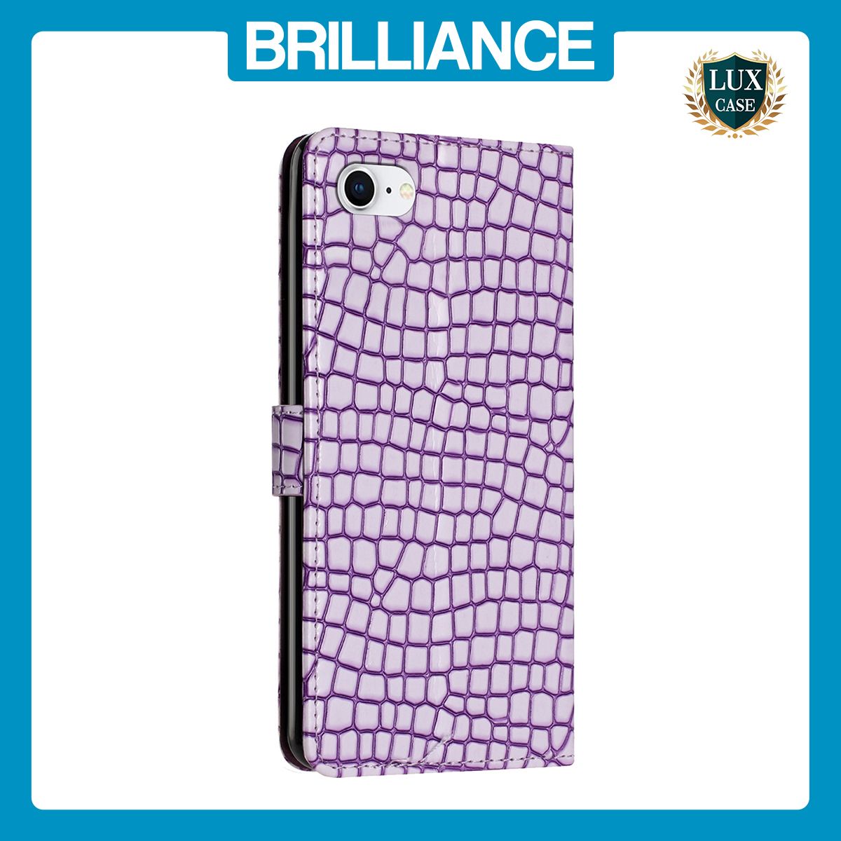 Brilliance LUX iPhone 6/7/8 Flip PU Leather Wallet Crocodile Print Card Pockets with Wrist Strap Case Purple