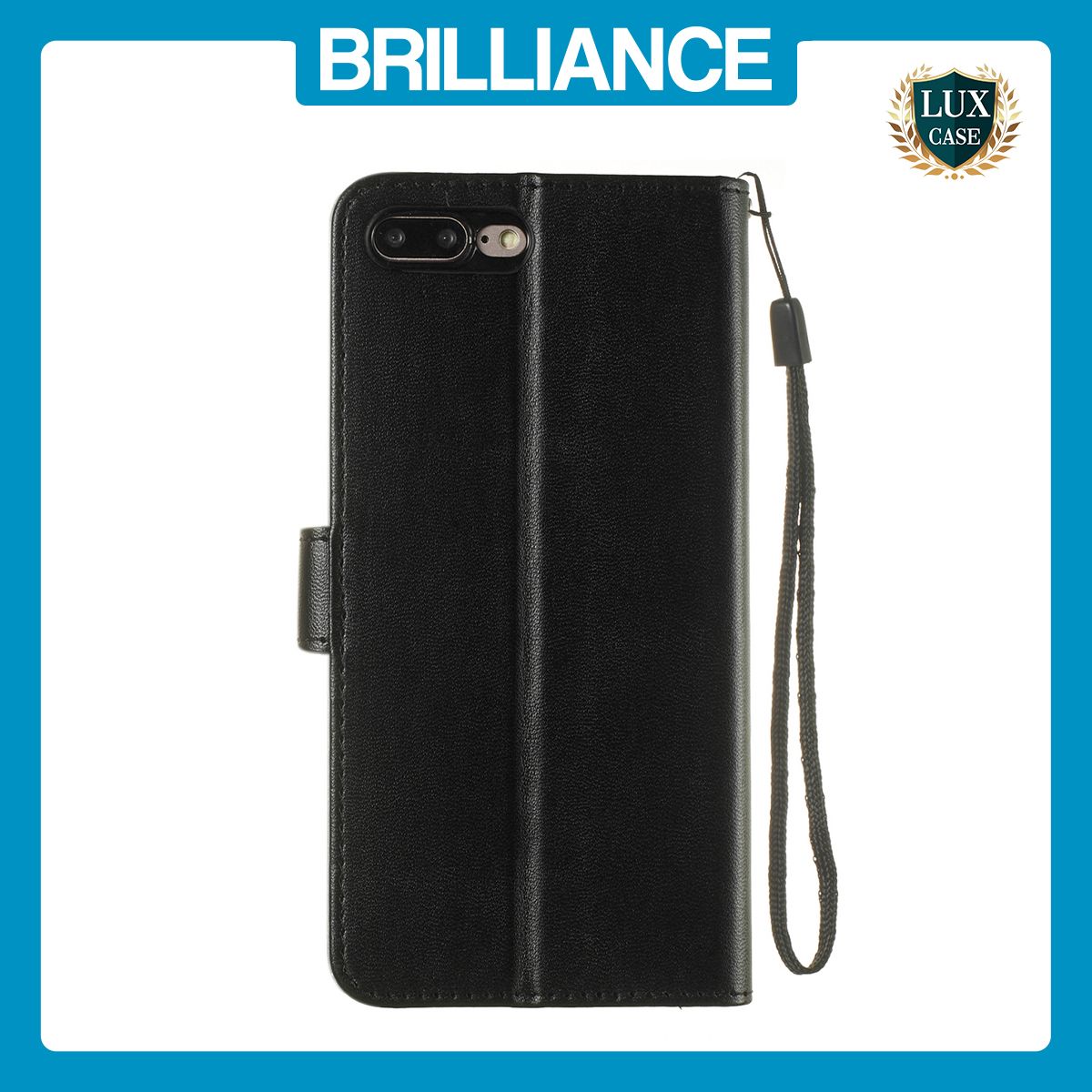 Brilliance LUX iPhone 6P/7P/8P Flip PU Leather Wallet Classic Card Pockets with Wrist Strap Case Black