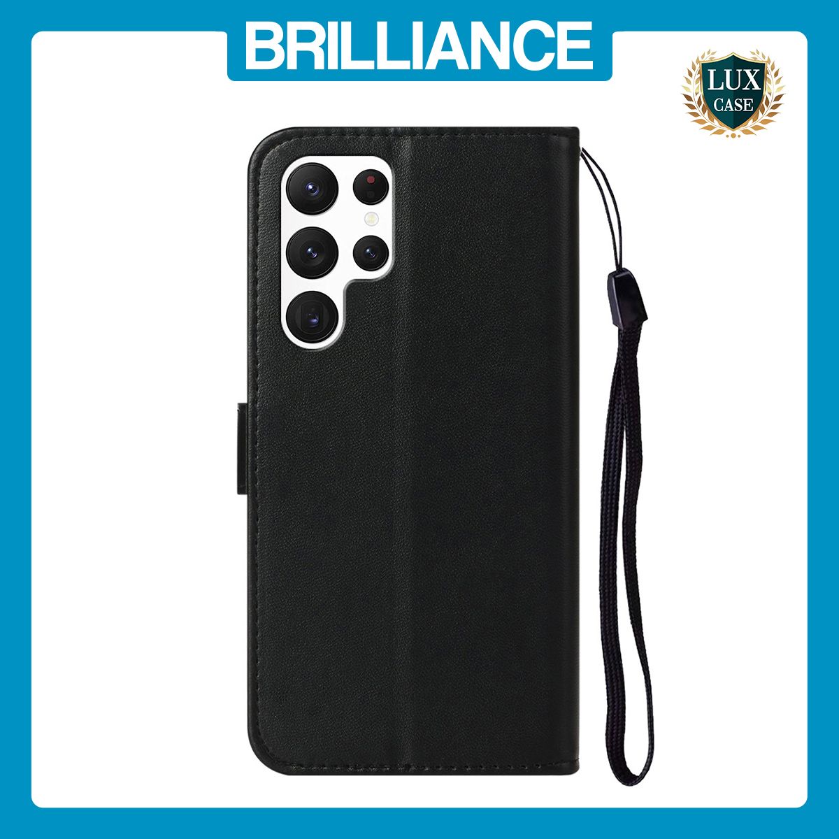 Brilliance LUX Samsung S23 Ultra Flip PU Leather Wallet Classic Card Pockets with Wrist Strap Case Black
