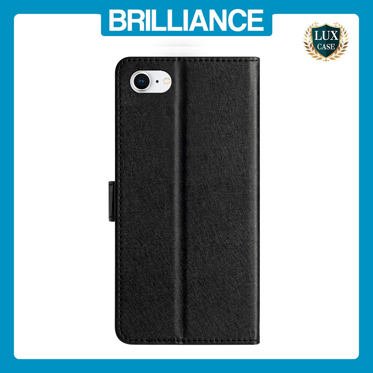Brilliance LUX iPhone 6/7/8 Flip PU Leather Wallet Silk Print Card Pockets with Wrist Strap Case Black