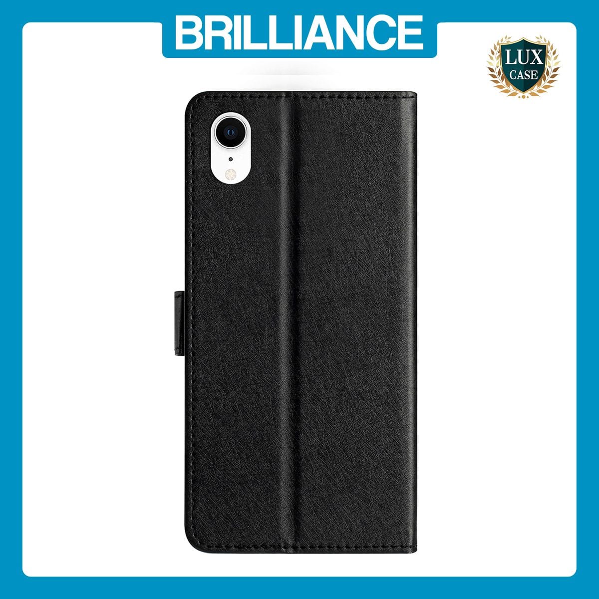 Brilliance LUX iPhone XR Flip PU Leather Wallet Silk Print Card Pockets with Wrist Strap Case Black