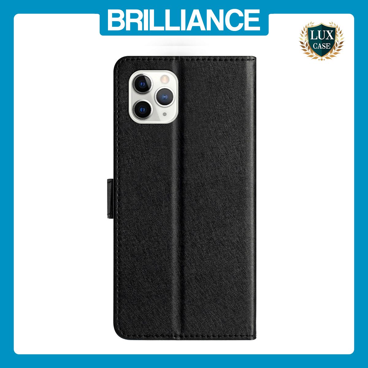Brilliance LUX iPhone 11 Pro Max Flip PU Leather Wallet Silk Print Card Pockets with Wrist Strap Case Black