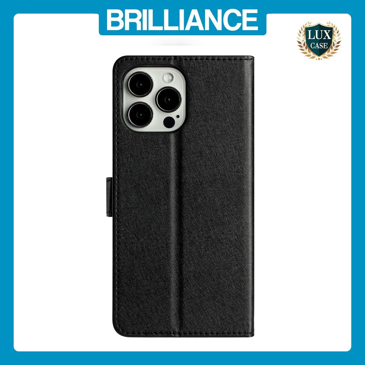 Brilliance LUX iPhone 12 Pro Flip PU Leather Wallet Silk Print Card Pockets with Wrist Strap Case Black