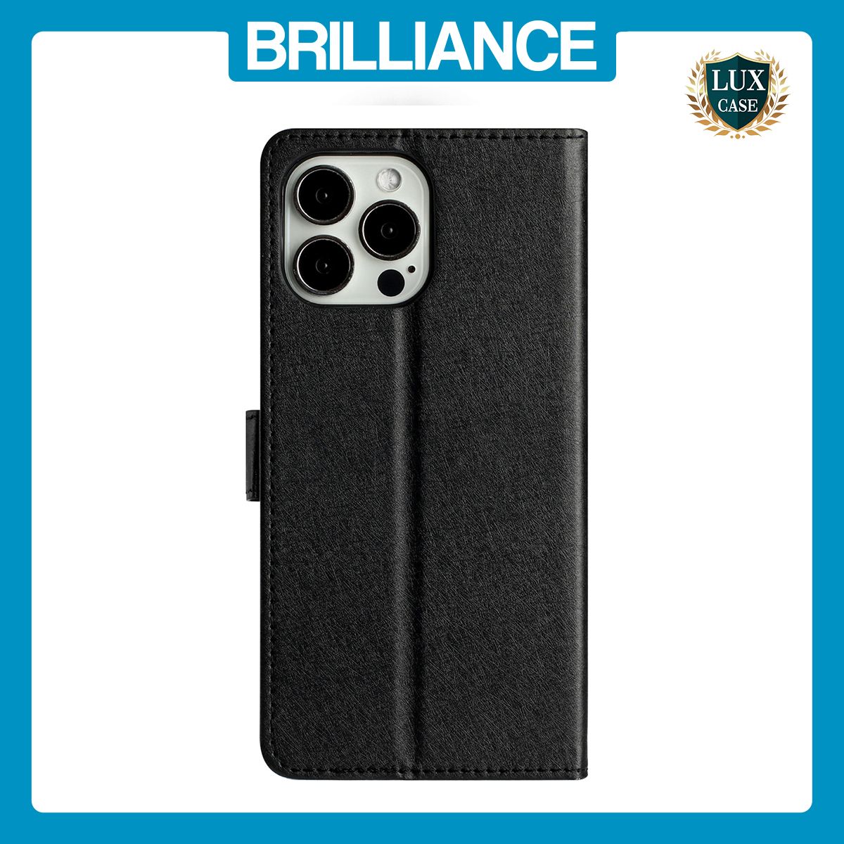 Brilliance LUX iPhone 13 Pro Flip PU Leather Wallet Silk Print Card Pockets with Wrist Strap Case Black
