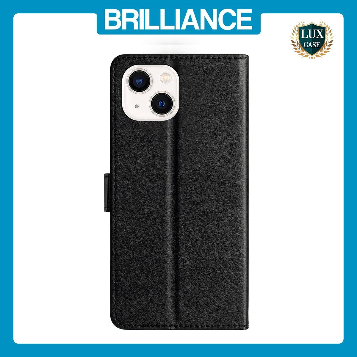 Brilliance LUX iPhone 14 Flip PU Leather Wallet Silk Print Card Pockets with Wrist Strap Case Black