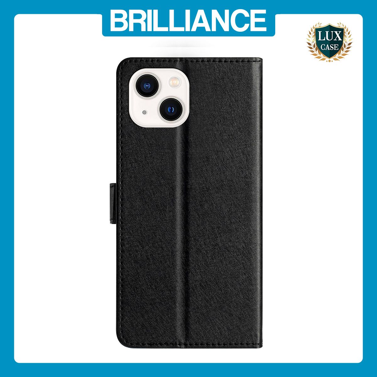 Brilliance LUX iPhone 14 Plus Flip PU Leather Wallet Silk Print Card Pockets with Wrist Strap Case Black