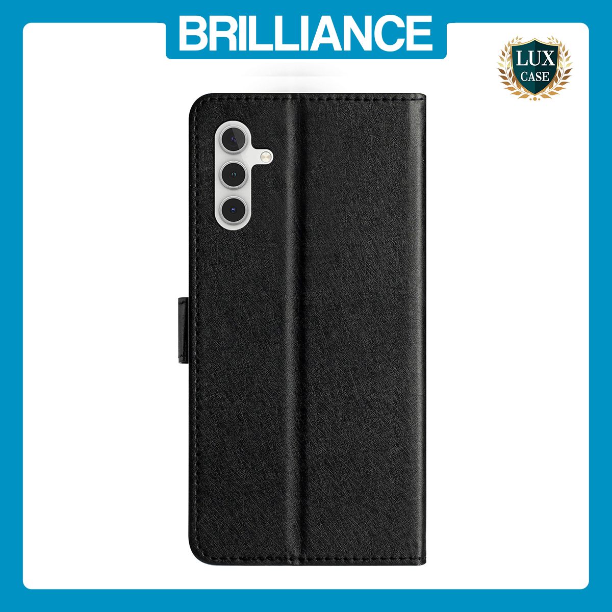 Brilliance LUX Samsung A54 5G Flip PU Leather Wallet Silk Print Card Pockets with Wrist Strap Case Black