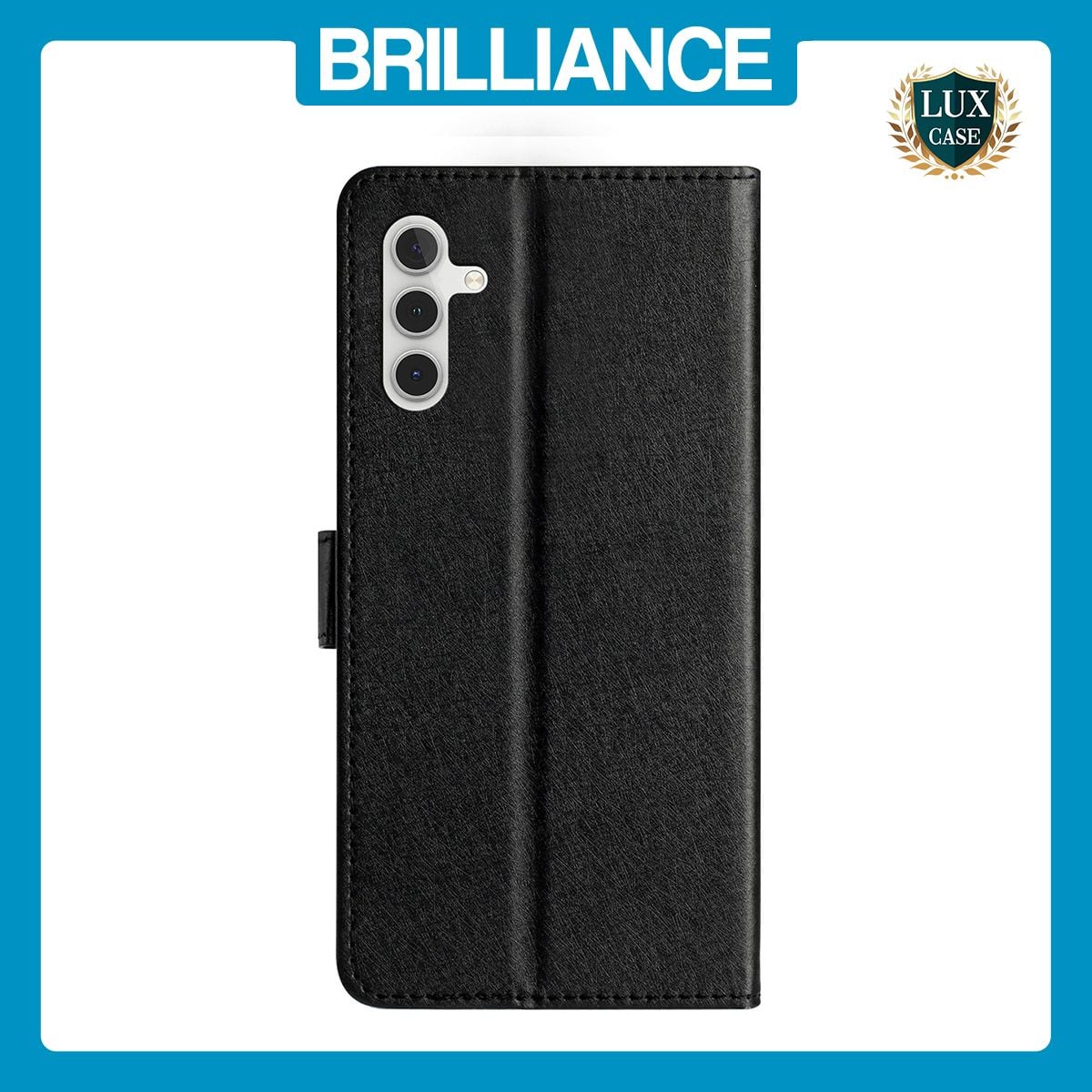 Brilliance LUX Samsung A25 5G Flip PU Leather Wallet Silk Print Card Pockets with Wrist Strap Case Black